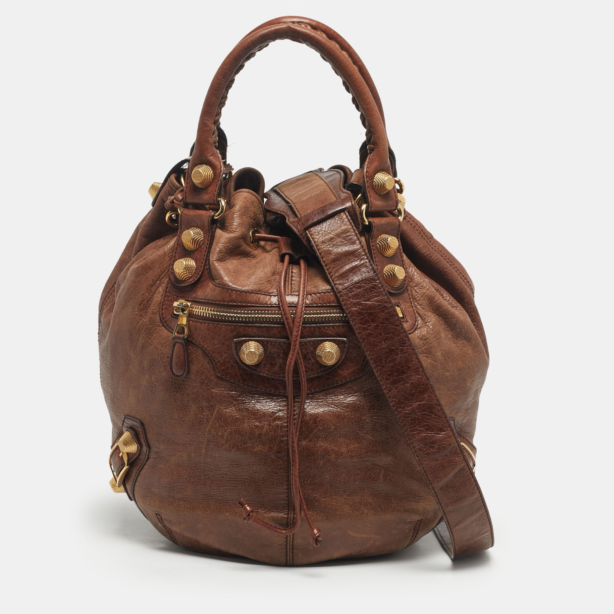 

Balenciaga Brown Leather GGH Pompon Hobo