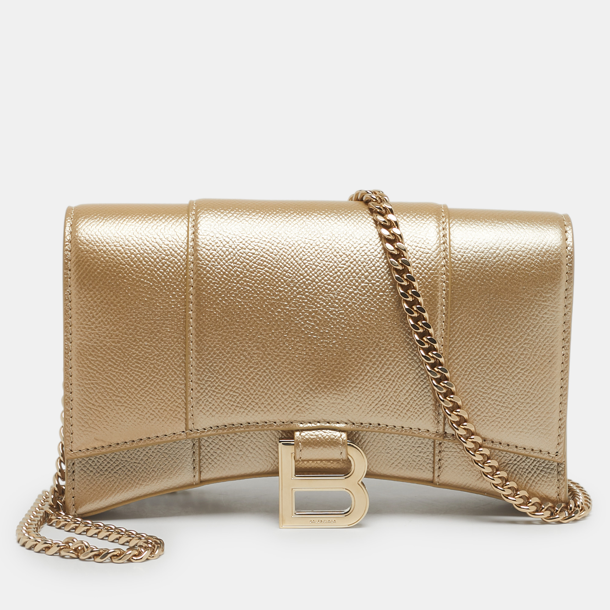 

Balenciaga Gold Leather Hourglass Wallet on Chain