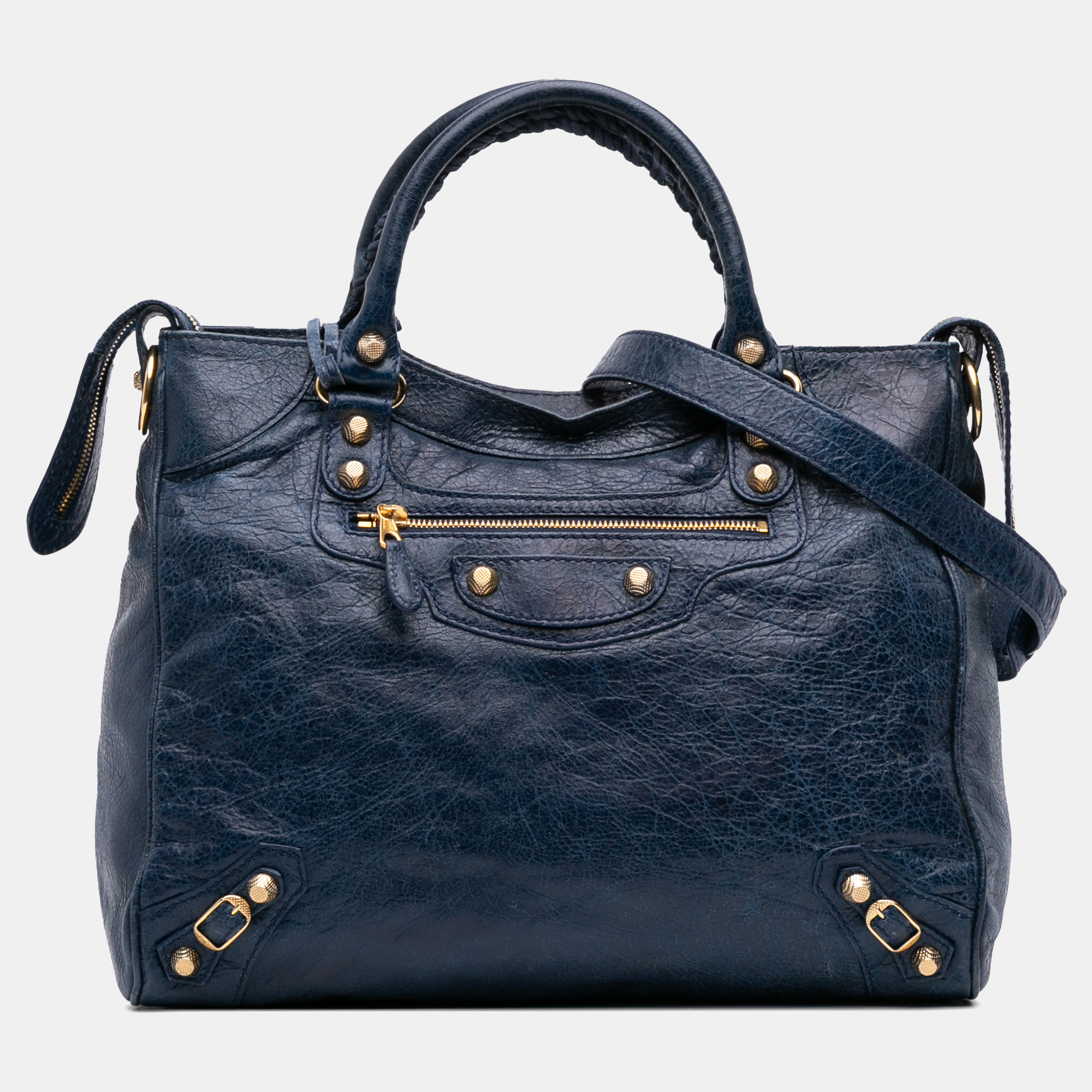 

Balenciaga Blue Lambskin Motocross Giant 12 Velo Satchel
