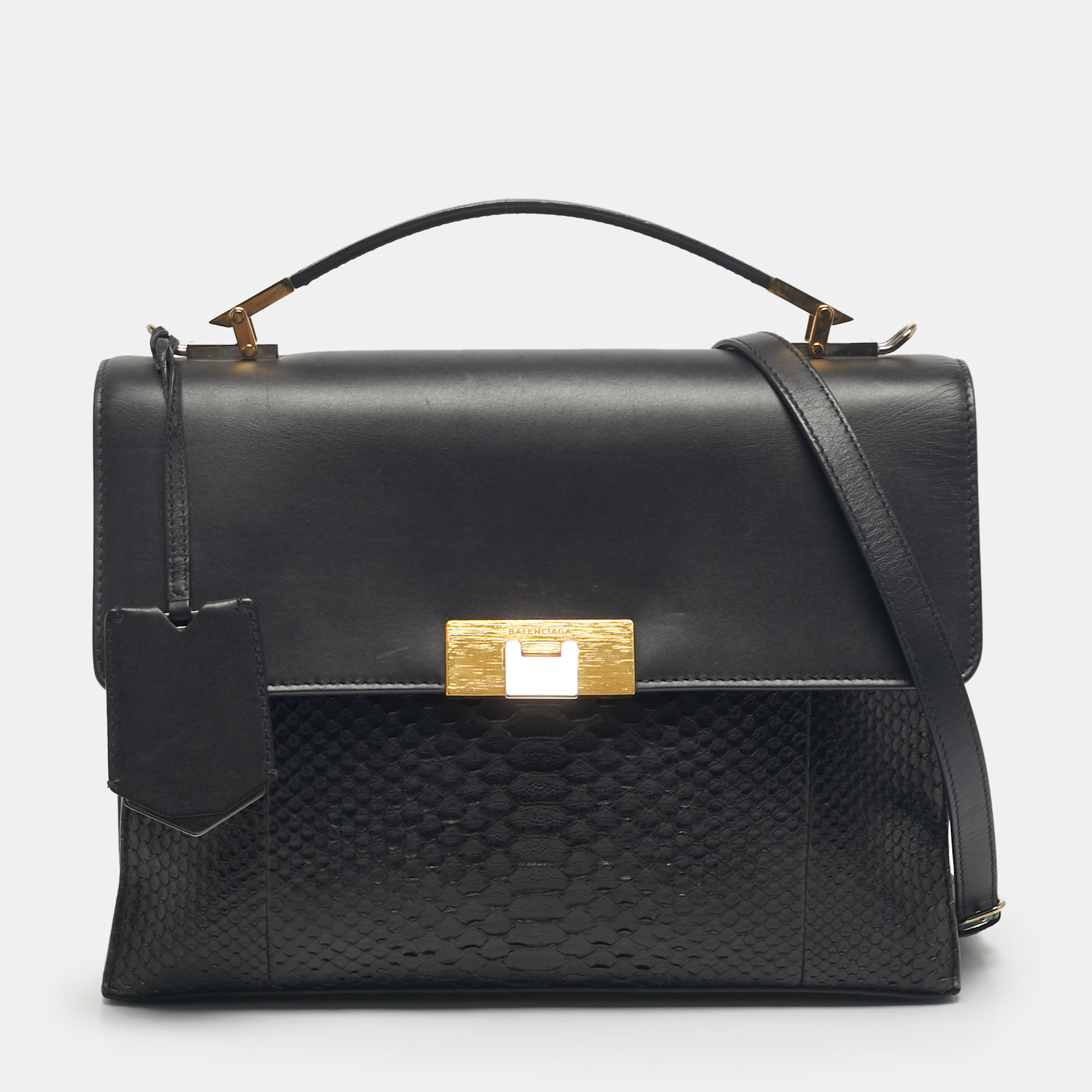 

Balenciaga Black Leather and Python Le Dix Cartable Top Handle Bag