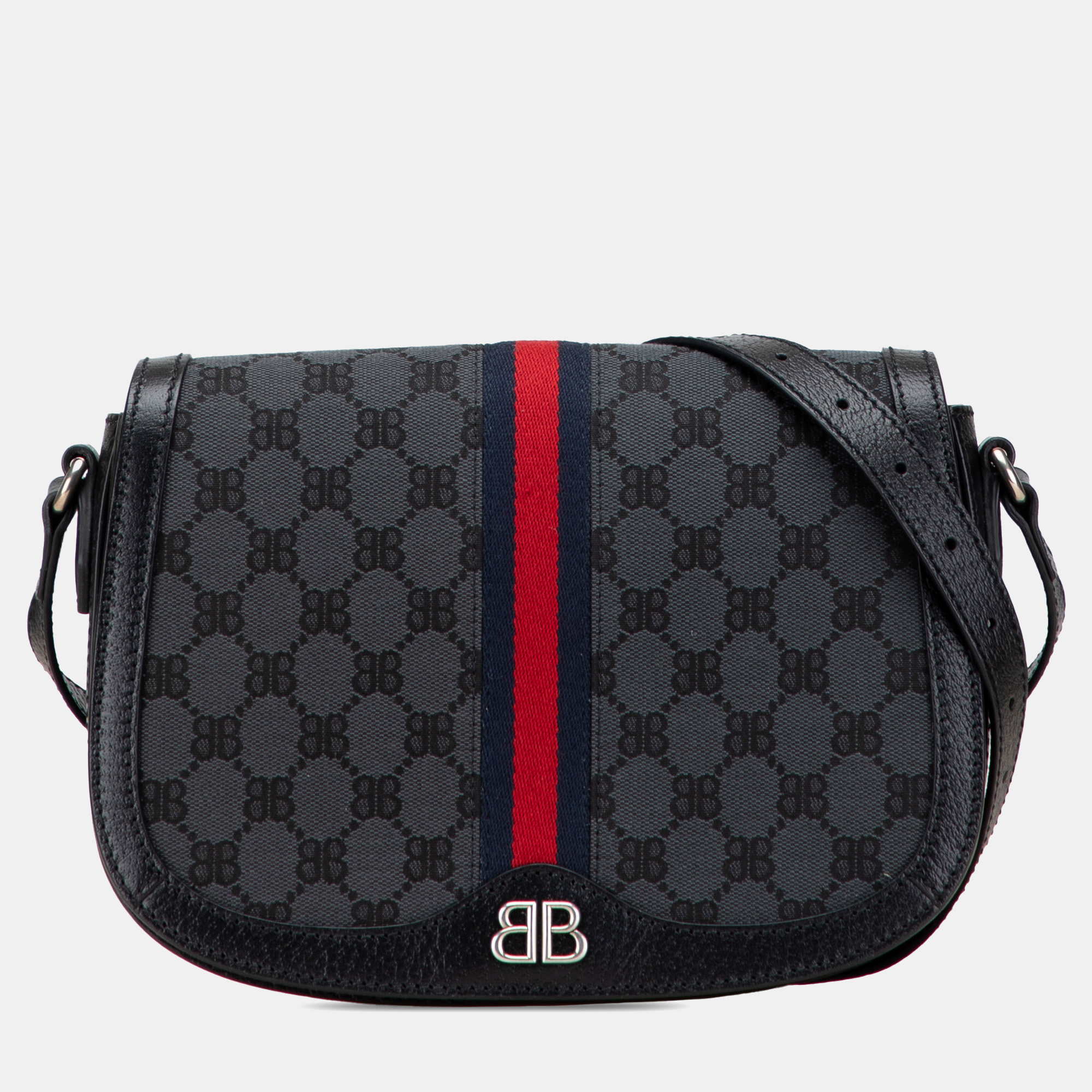 Pre-owned Balenciaga Black/grey The Hacker Project Bb Canvas Web Ophidia Crossbody