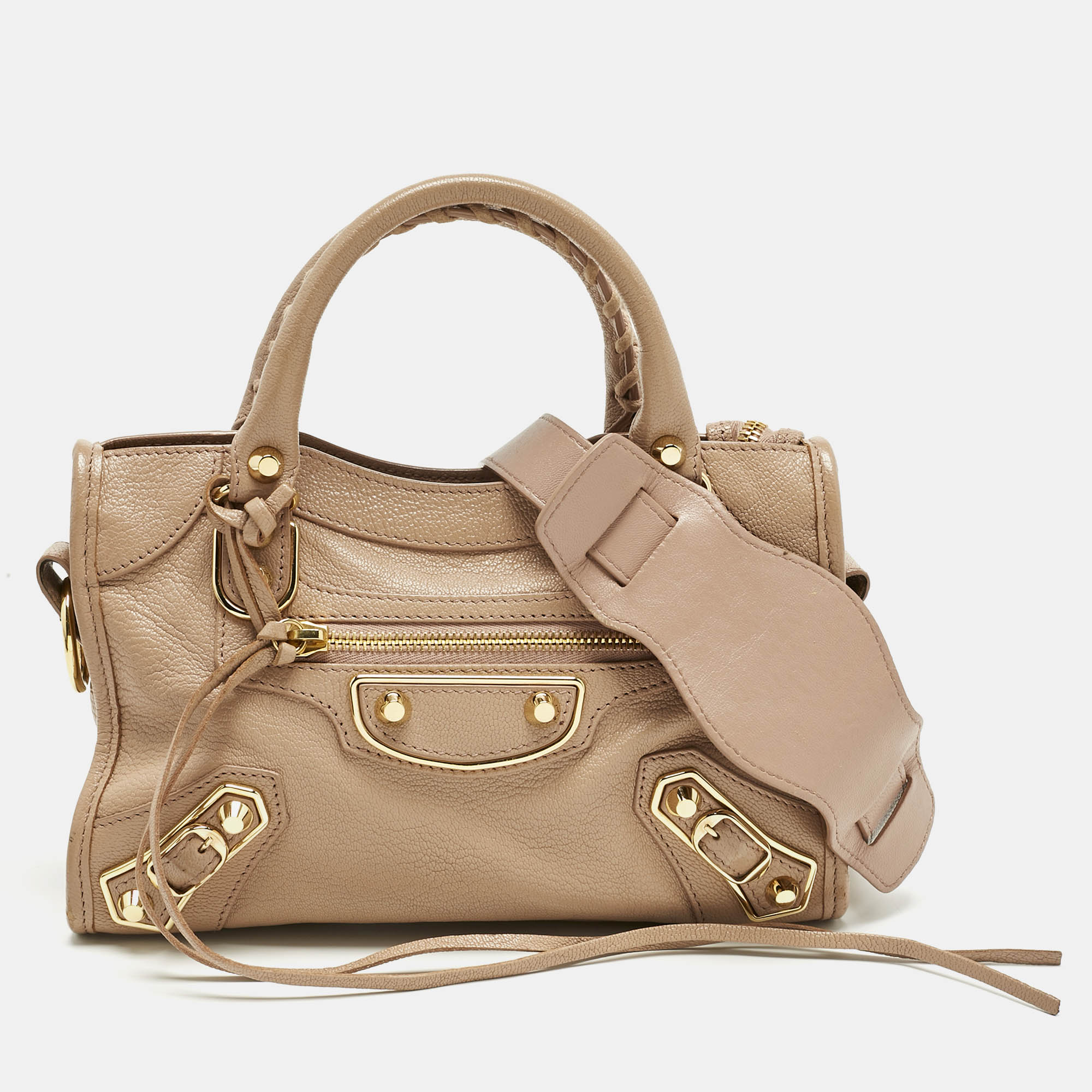 

Balenciaga Beige Leather Mini Classic Metallic Edge City Bag