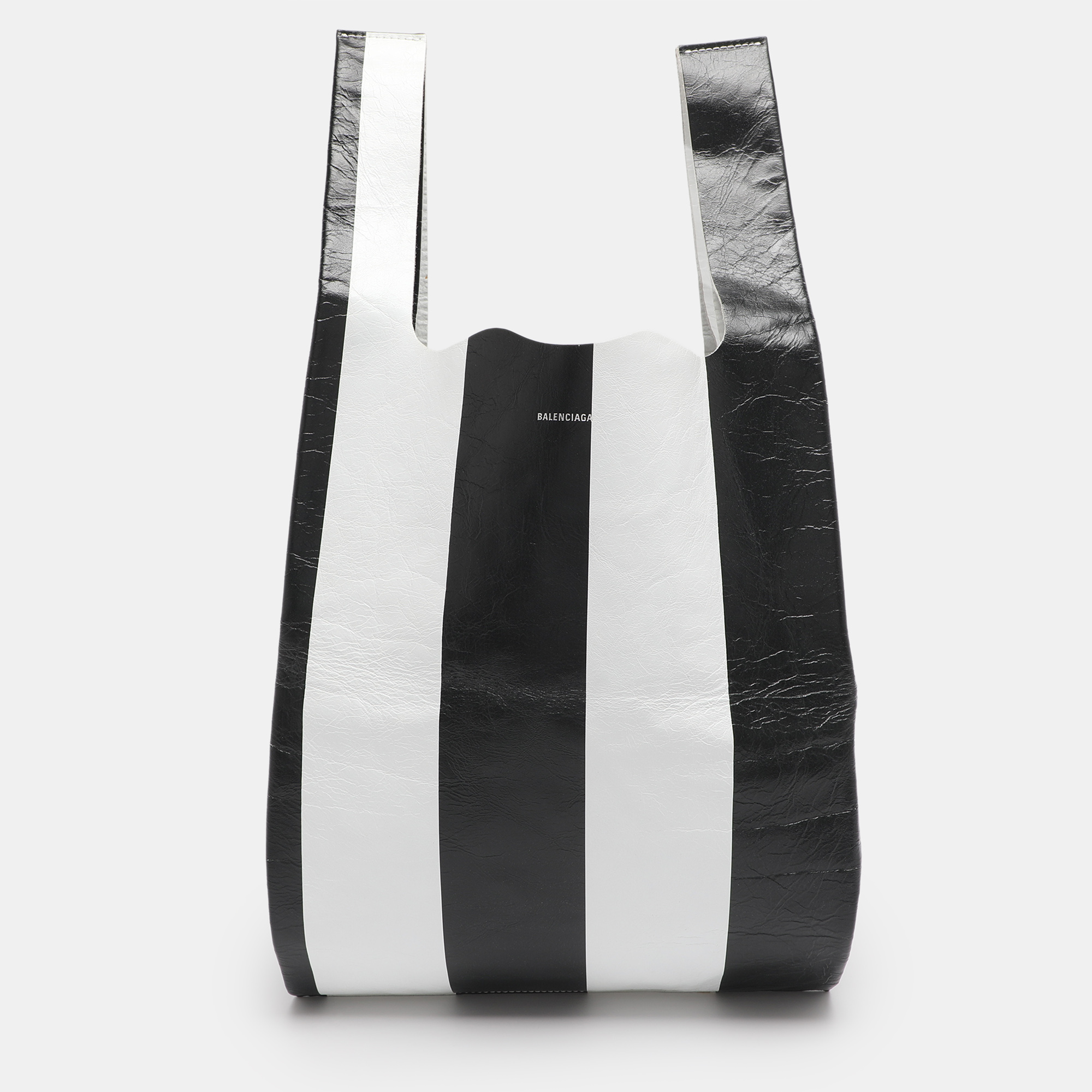 Pre-owned Balenciaga Black/white Leather Supermart Shopper Tote