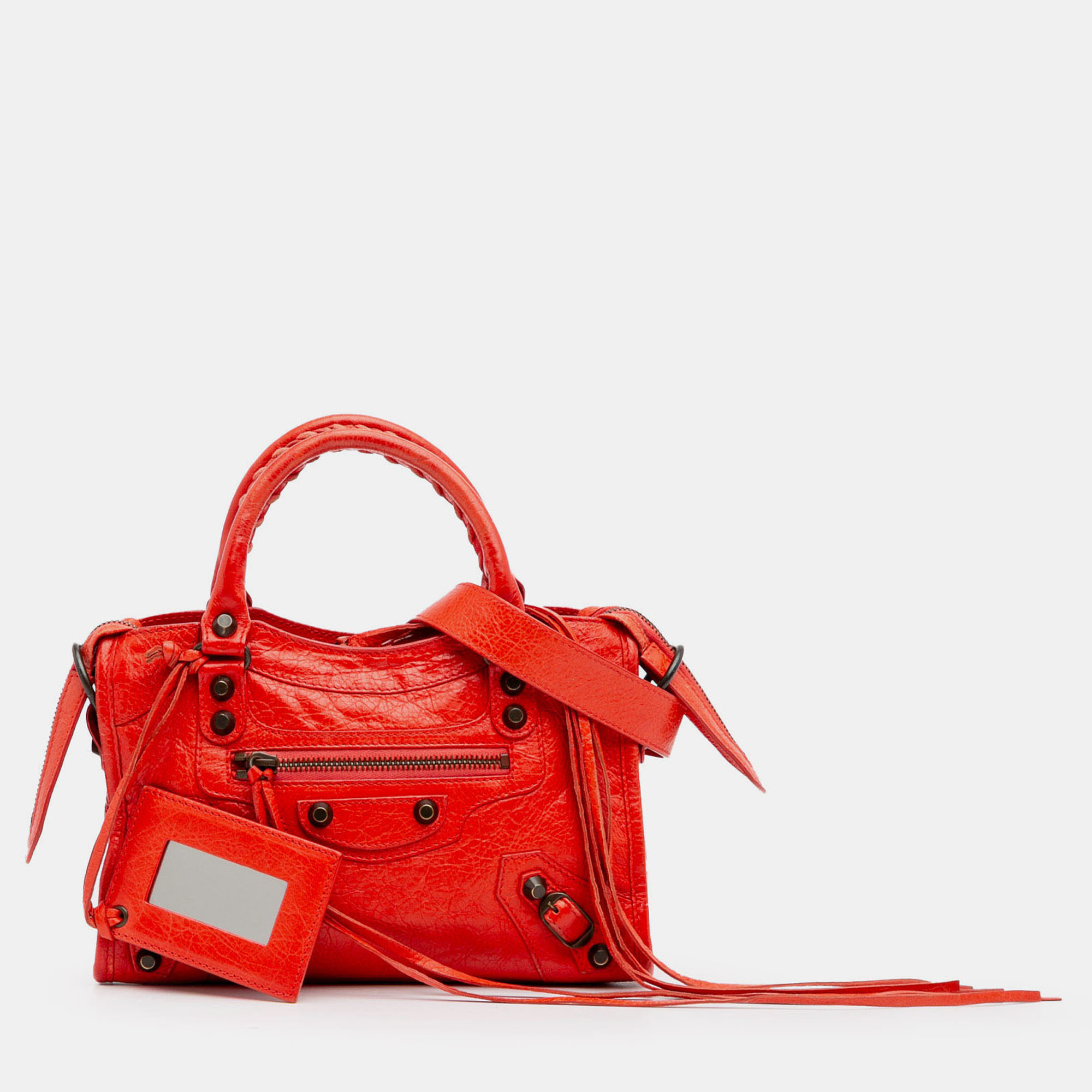 

Balenciaga Red Mini Lambskin Motocross Classic City Satchel