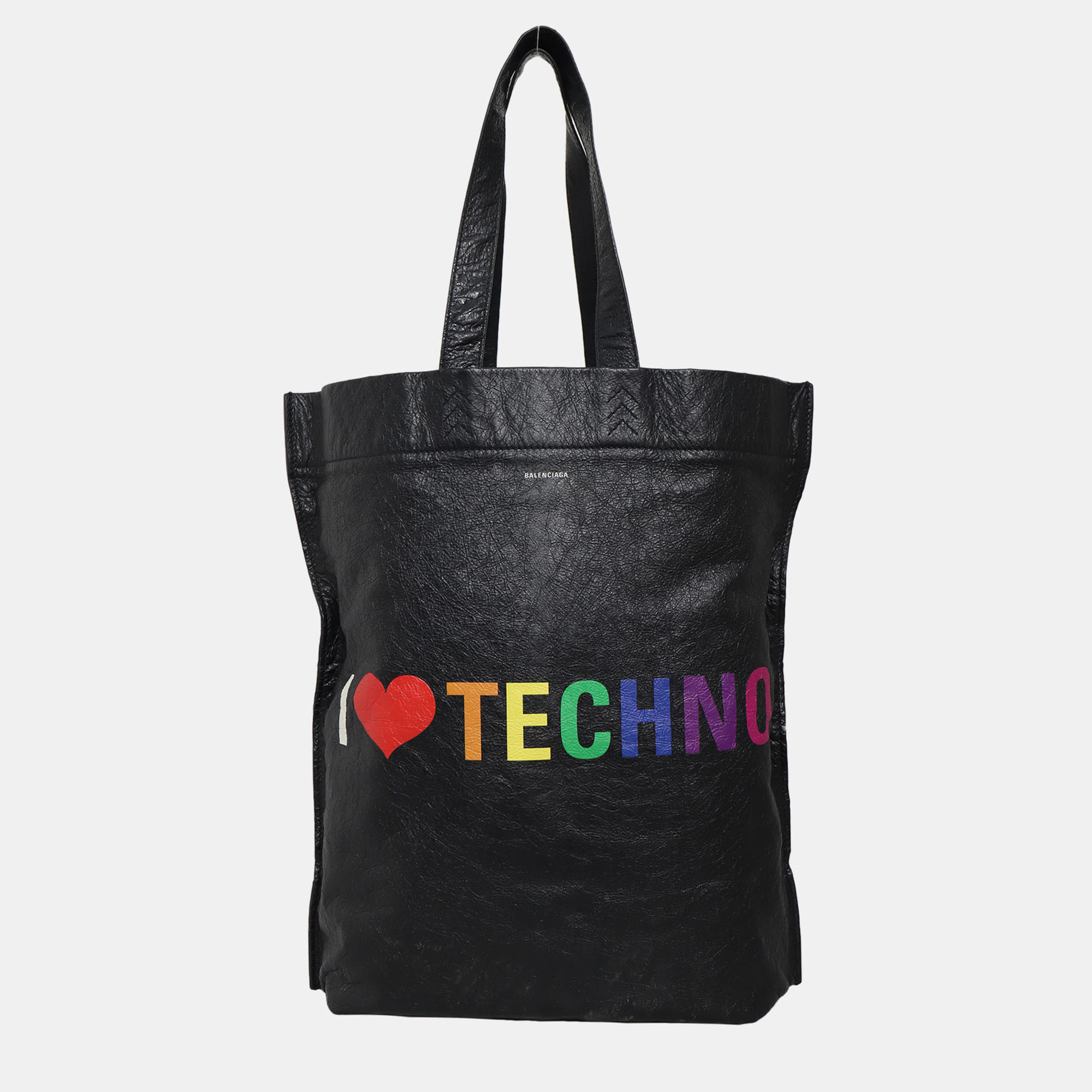 

I Love Techno Leather Tote Bag, Black