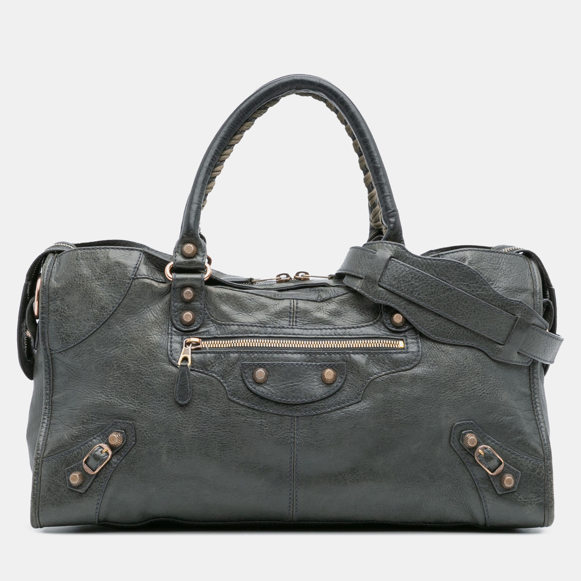 

Balenciaga Grey Lambskin Motocross Giant 12 Part Time Satchel