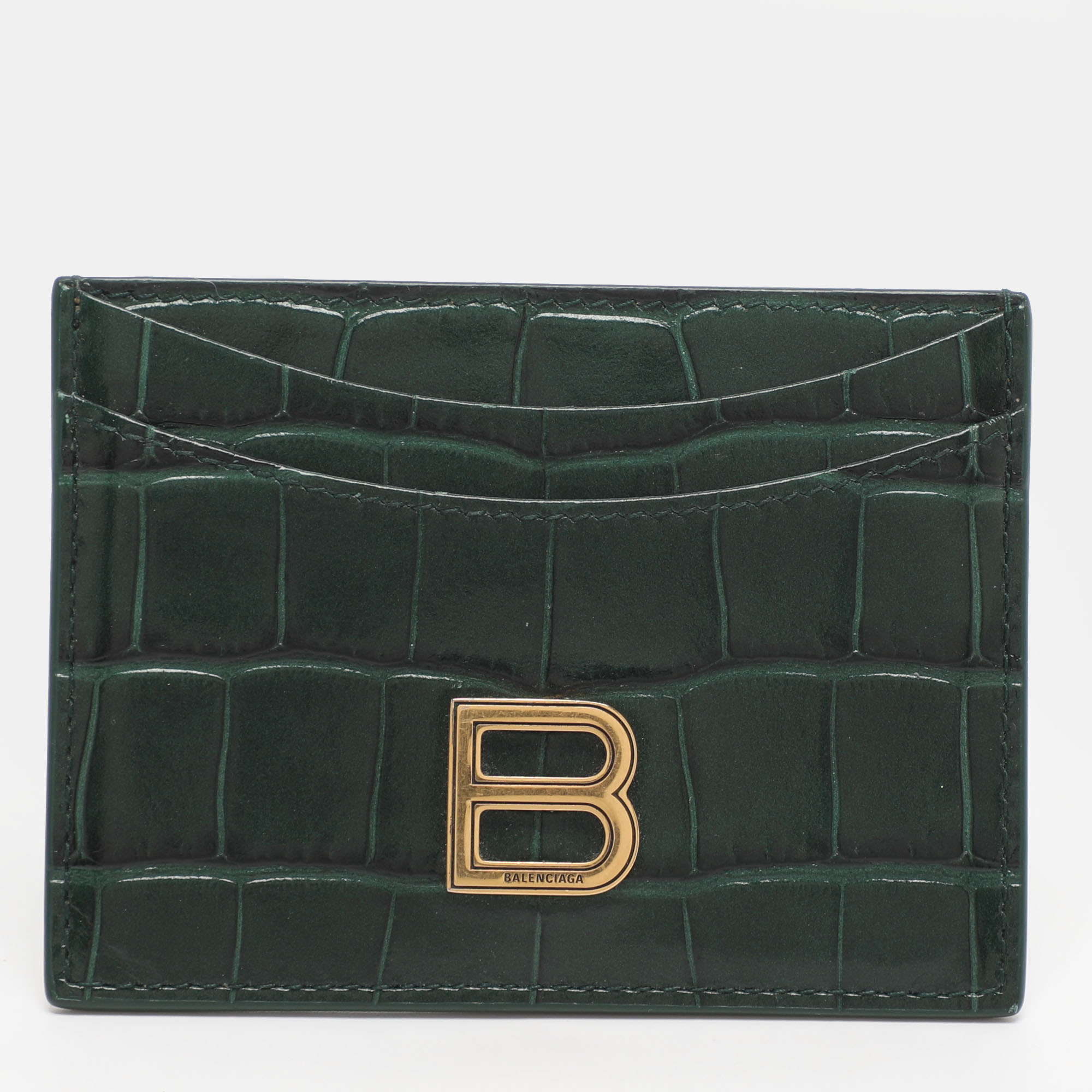 

Balenciaga Green Croc Embossed Leather Hourglass Card Holder