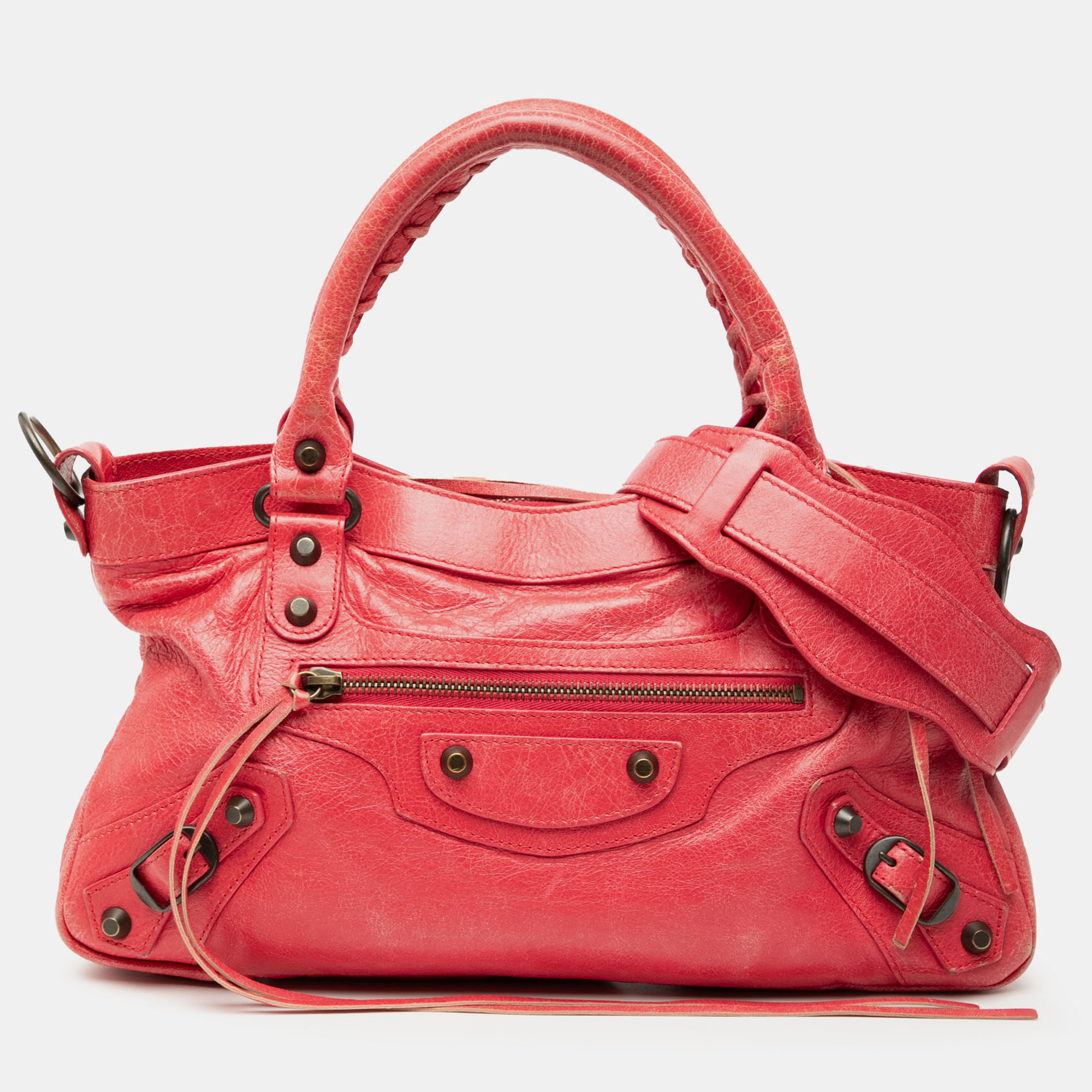 

Balenciaga Red Lambskin Motocross Classic First Satchel