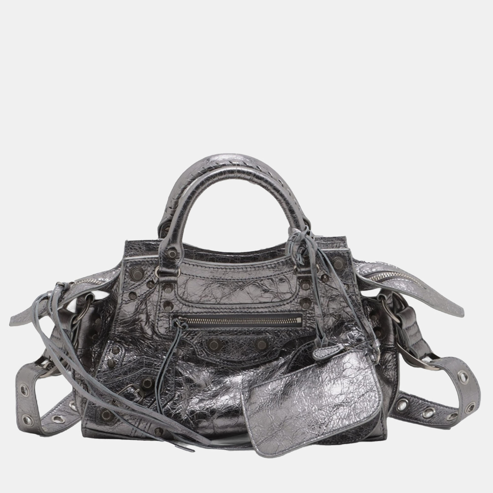 

Balenciaga Silver  Metallic Lambskin Motocross Neo Cagole