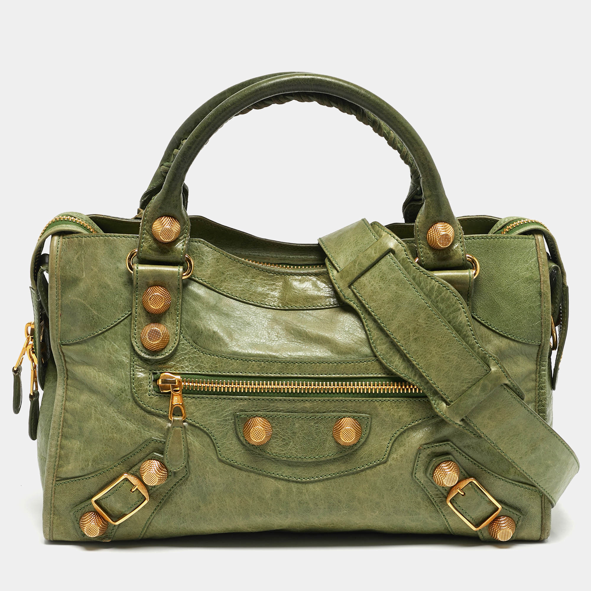 

Balenciaga Green Leather GGH Motorcycle City Tote