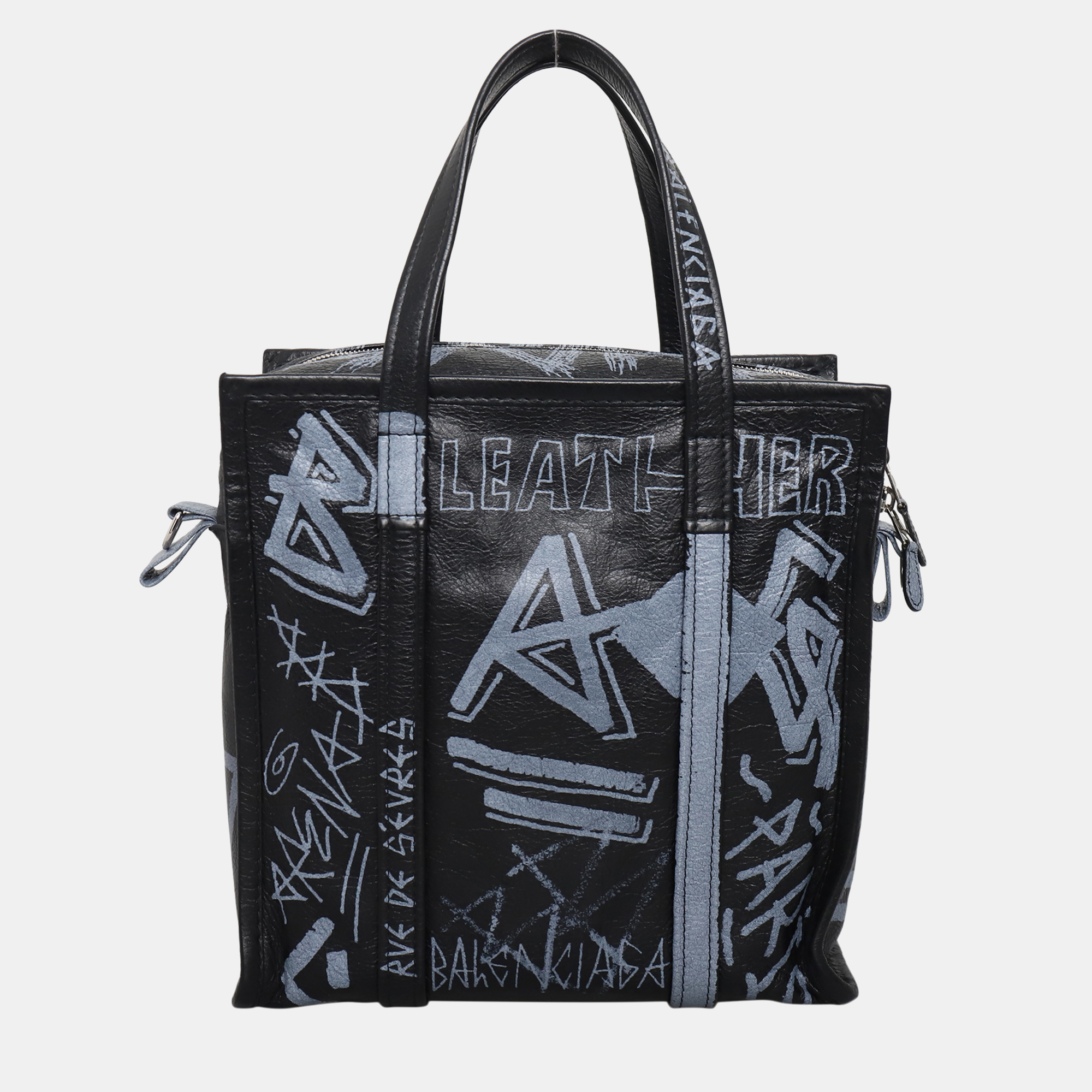 Pre-owned Balenciaga Graffiti Bazar Medium Shopping Tote In Black