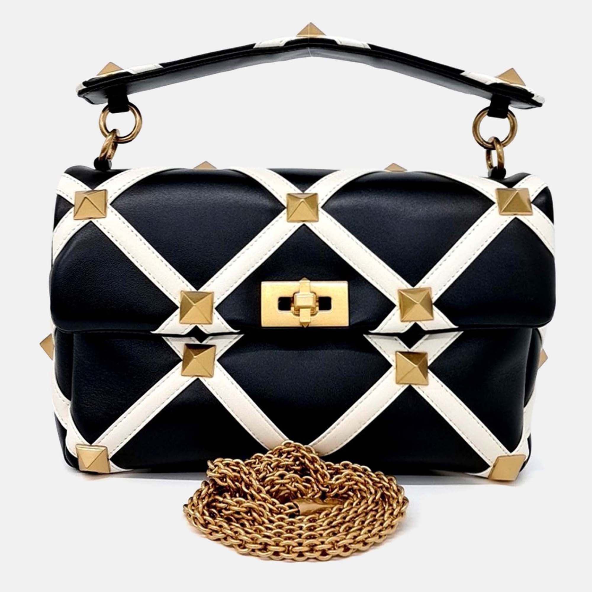 Pre-owned Balenciaga Beige Black Leather Rockstud Tote And Shoulder Bag In Sand