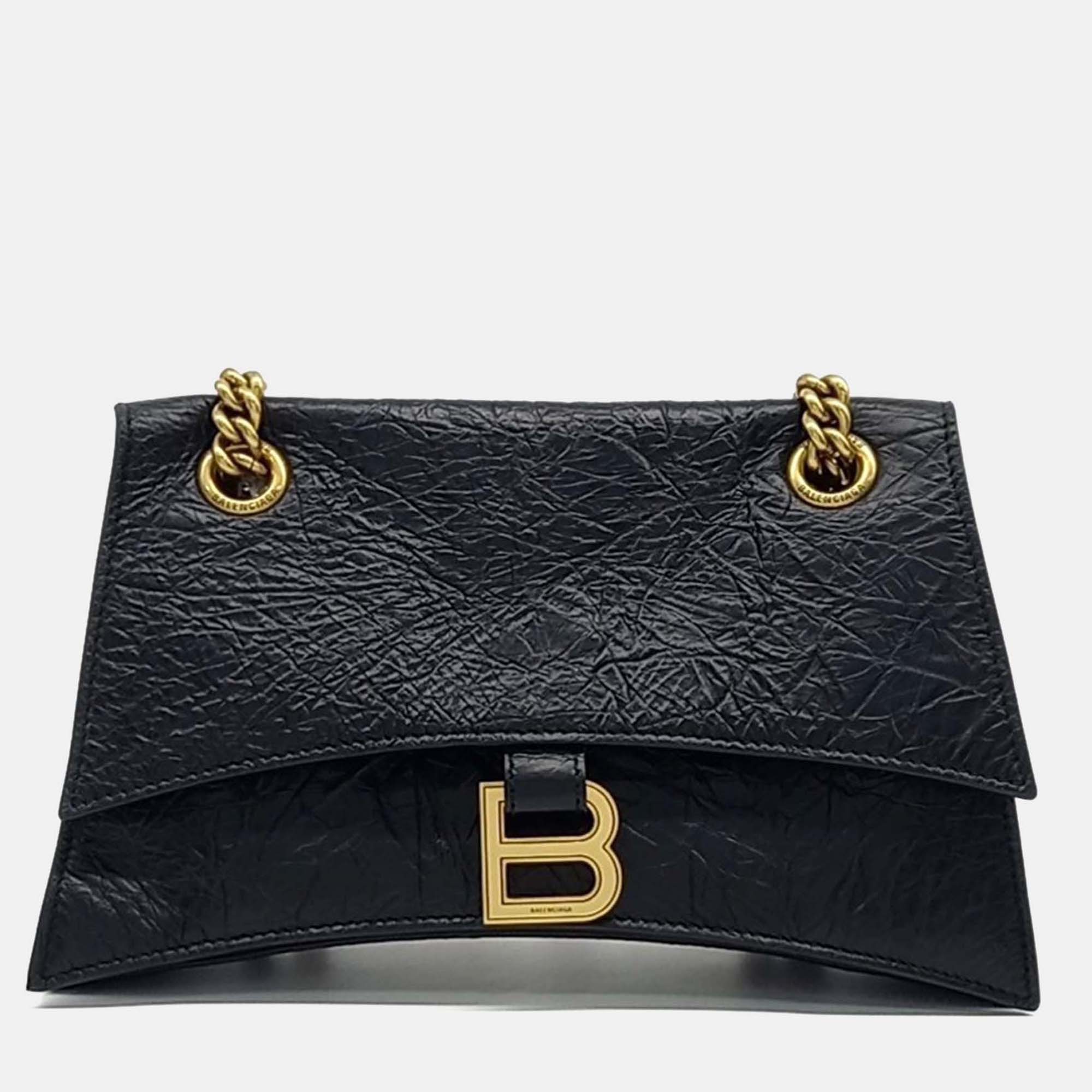 

Balenciaga Black Leather Crush Chain Bag Small
