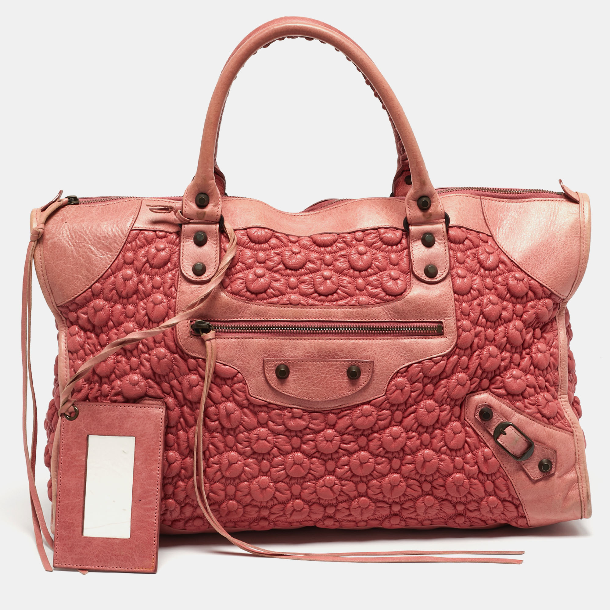 

Balenciaga Pink Leather Extra Large Smocked City Tote