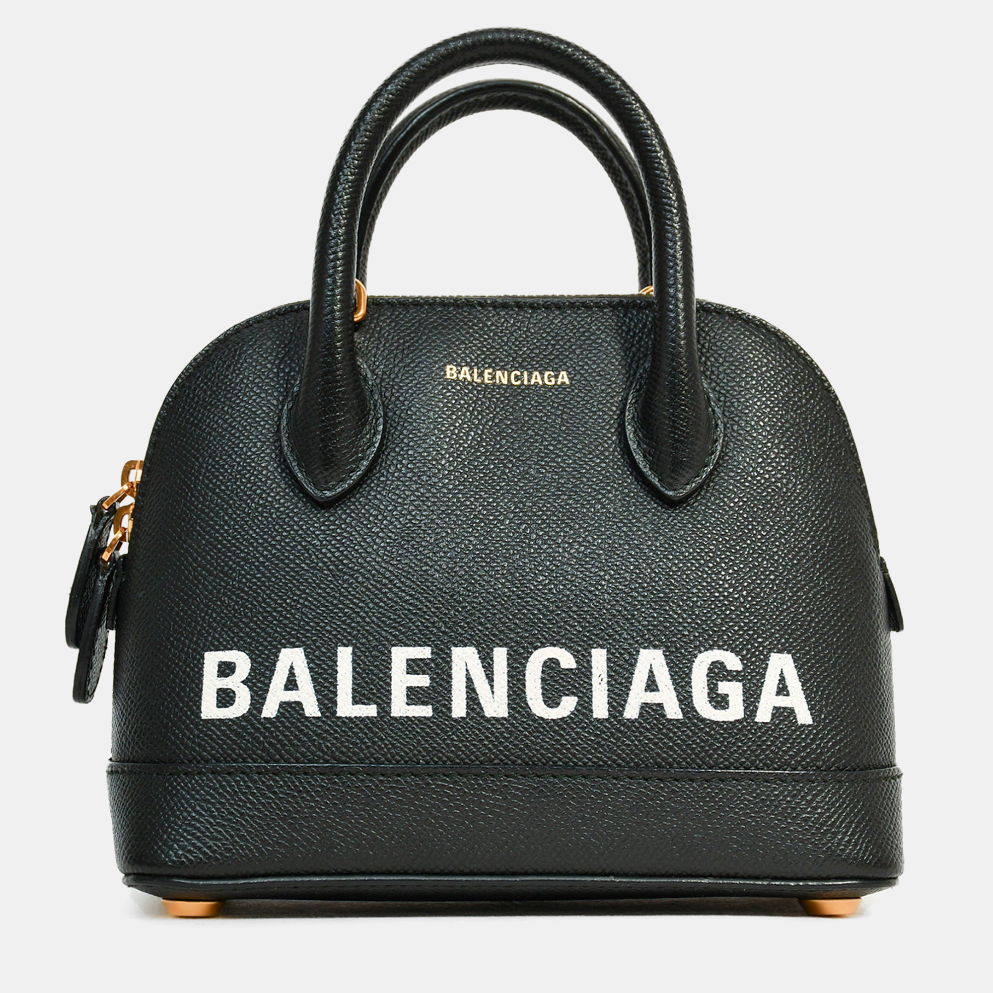 

Balenciaga Black Leather Logo  Ville Leather Top Handle Bag with Strap