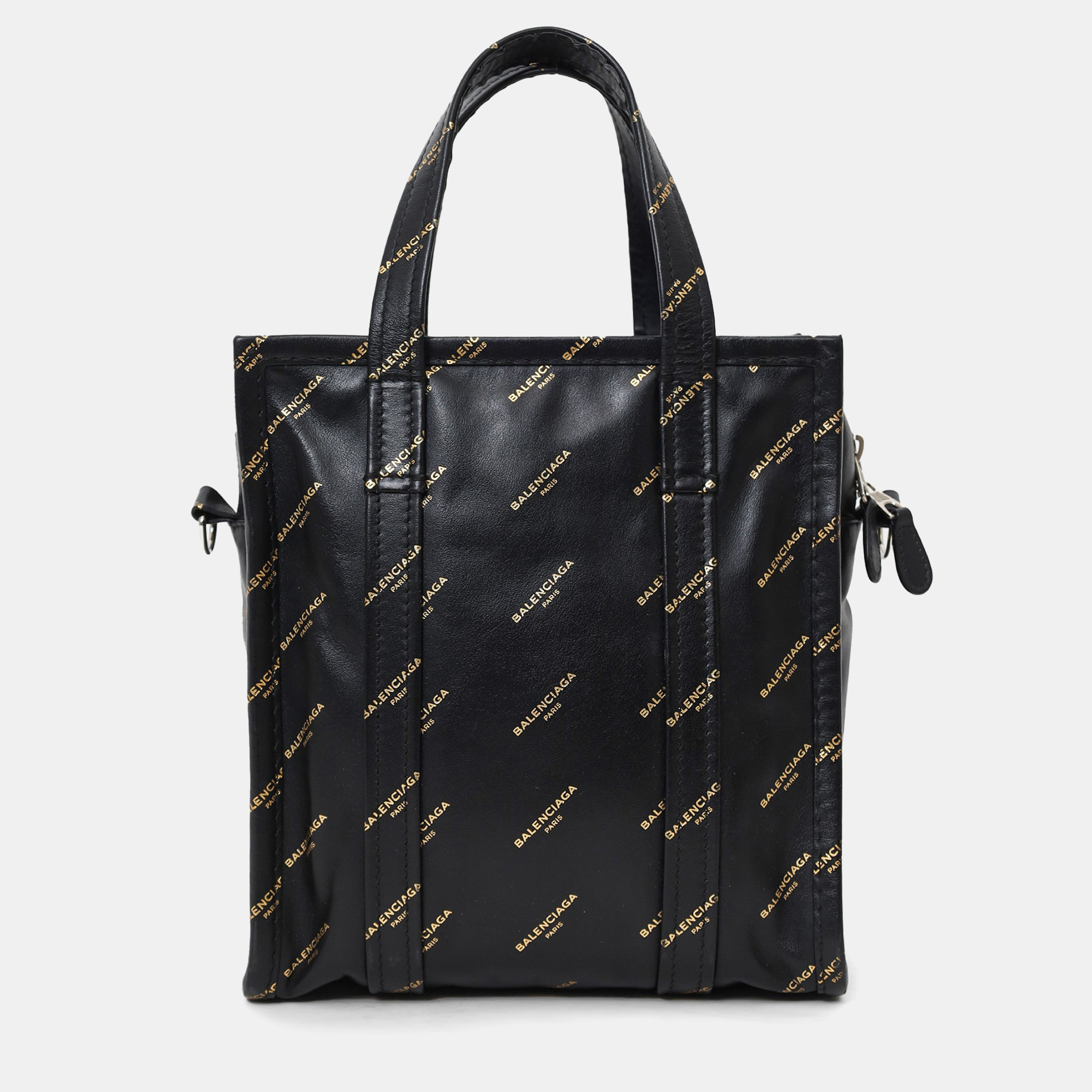 

Balenciaga Black Leather/Gold Logo 'Bazar'  Shopper Tote with Strap