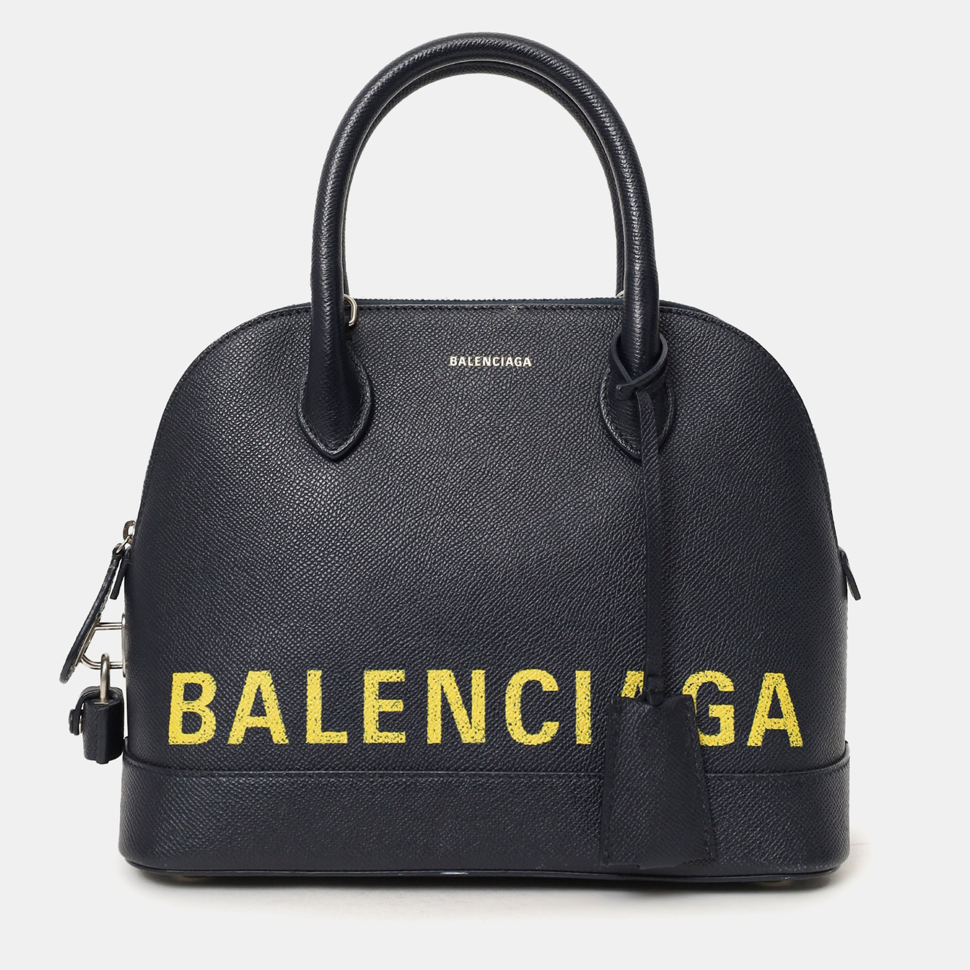 Pre-owned Balenciaga Black/yellow Leather Logo Ville Leather Top Handle Bag With Strap