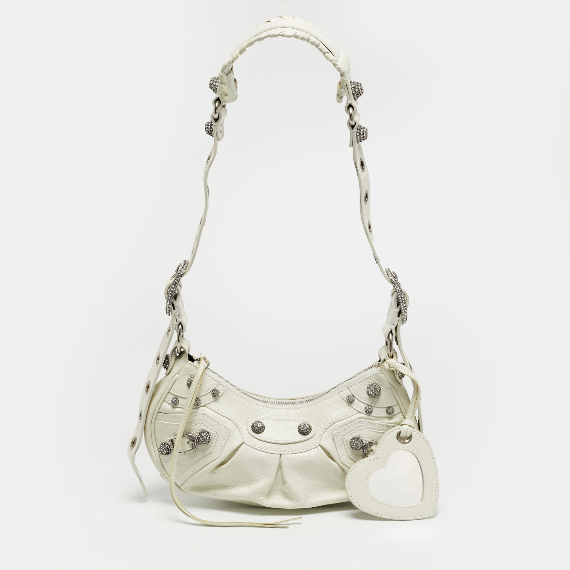 

Balenciaga Le Cagole Crystals  White Leather Shoulder Bag