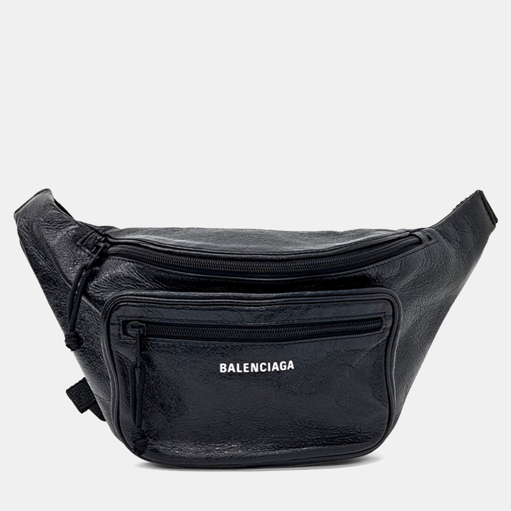Pre-owned Balenciaga Black Leather Logo Belt Bag