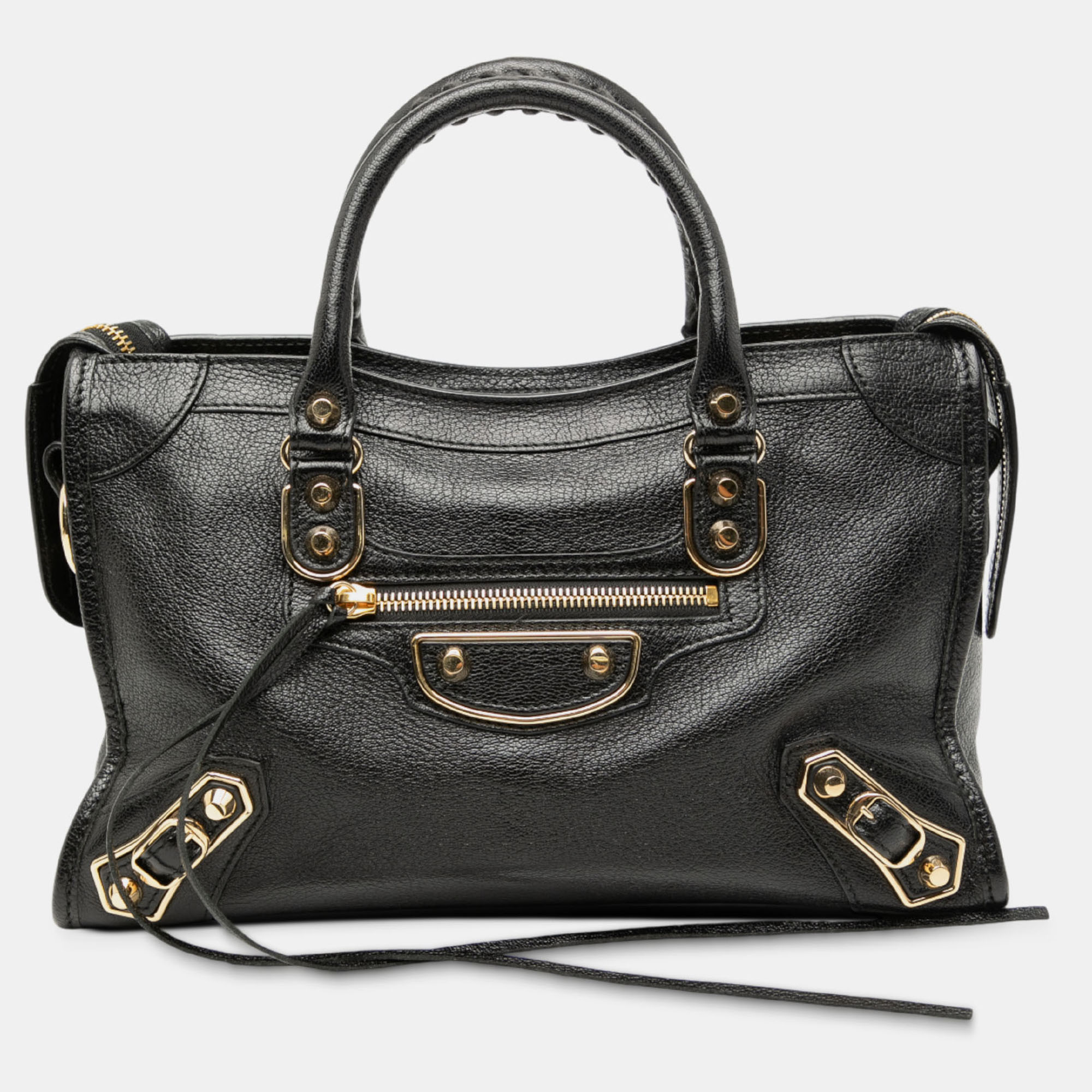 

Balenciaga Black Small Chevre Motocross Classic Metallic Edge City Satchel