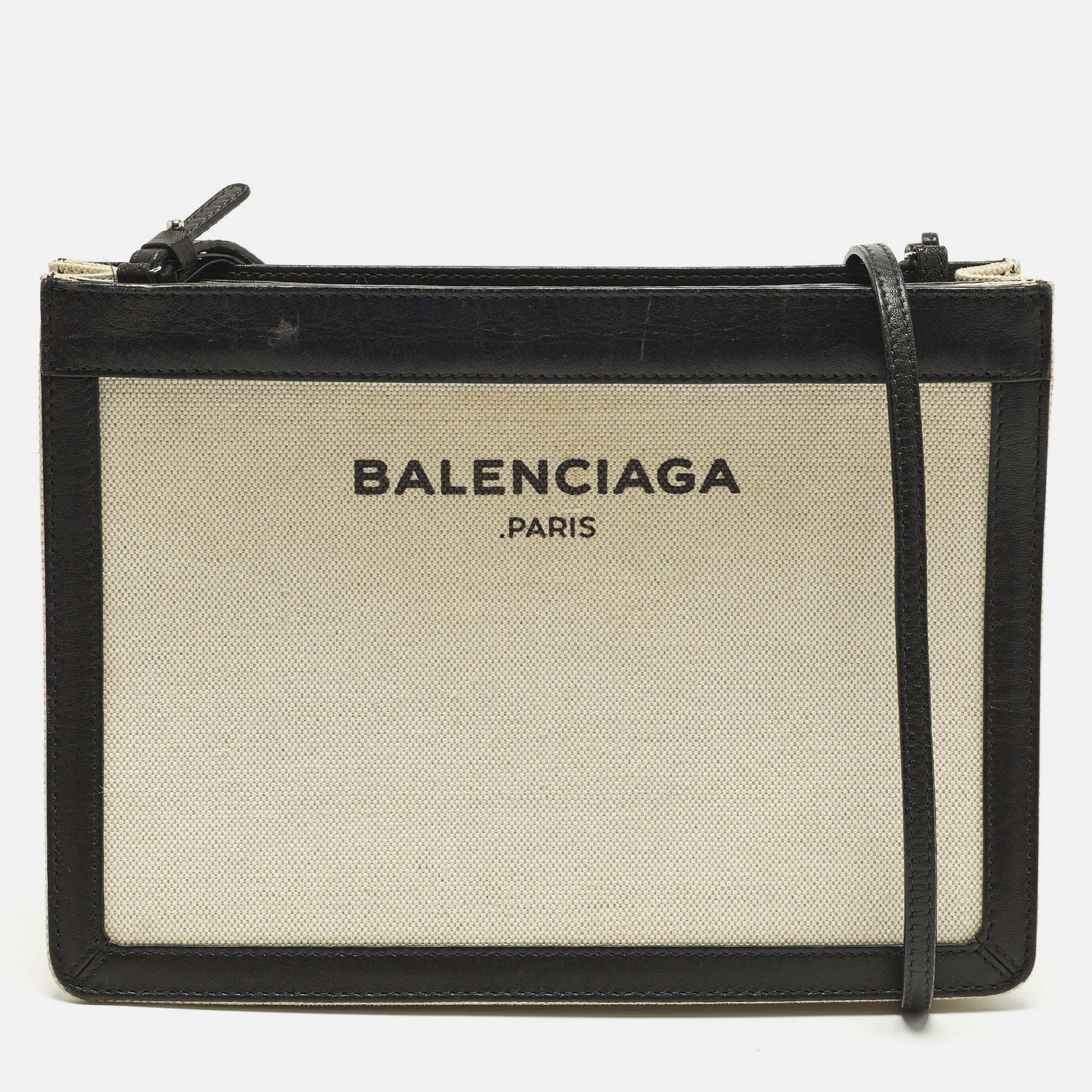

Balenciaga Pochette Off White/Black Canvas and Leather Shoulder Bag