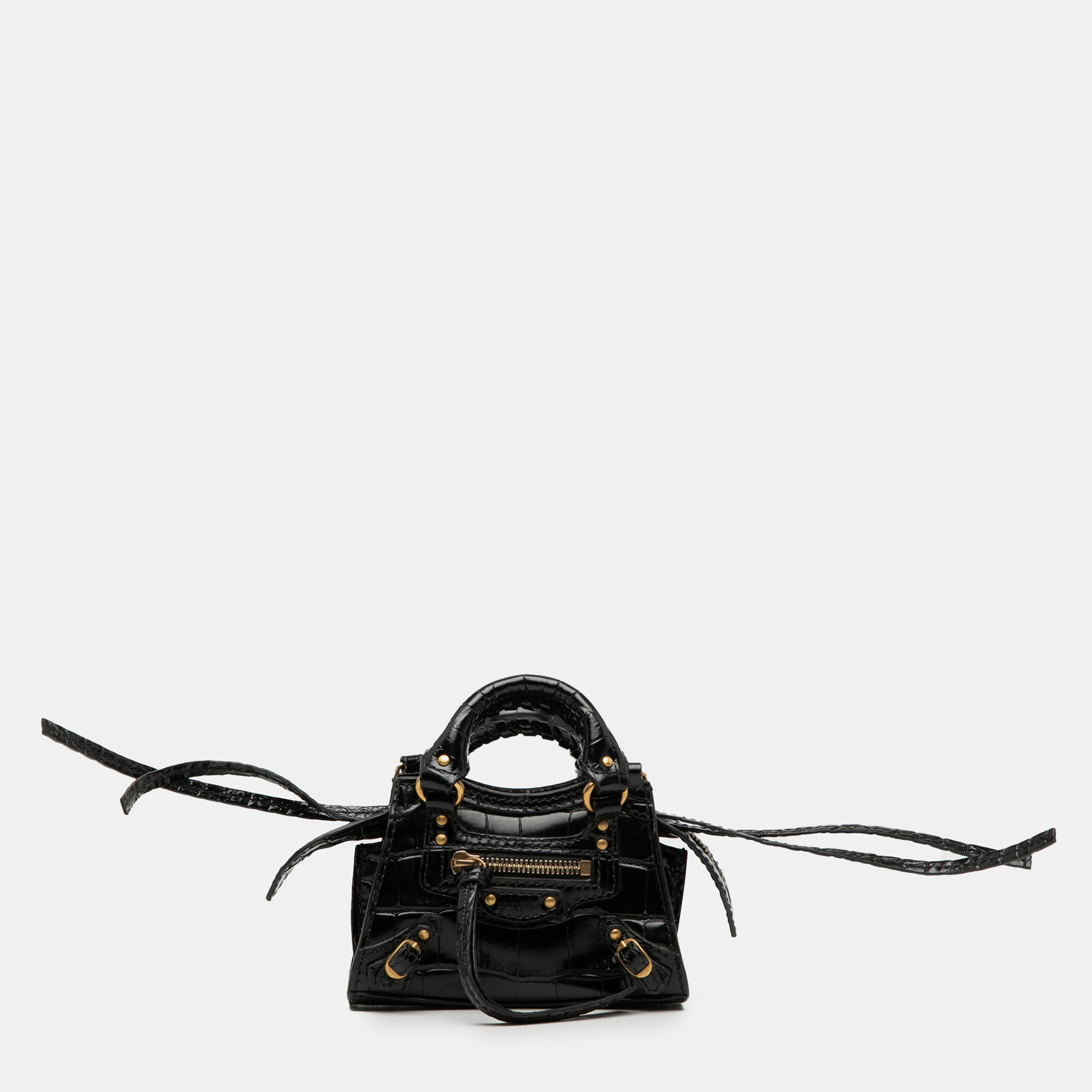 

Balenciaga Black Super Nano Croc Embossed Calfskin Neo Classic City
