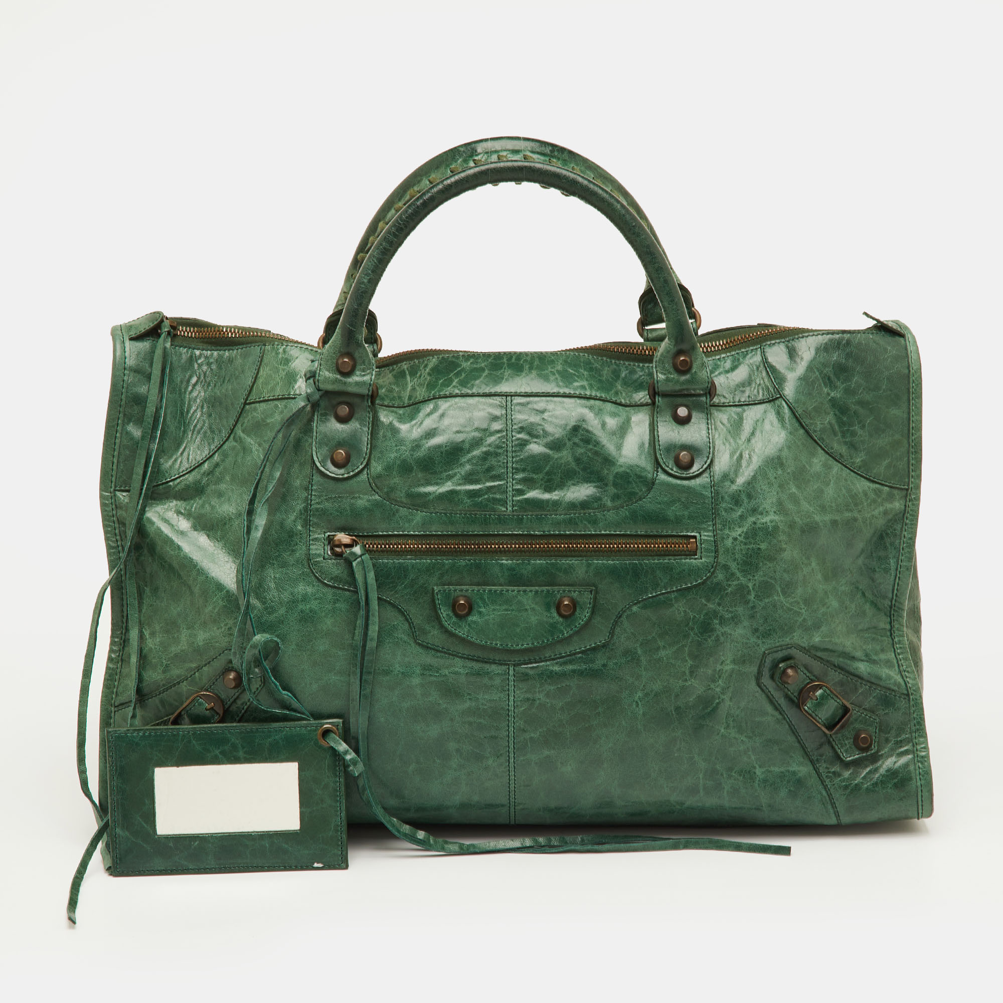 Pre-owned Balenciaga Work Green Leather Giant 12 Rh Tote