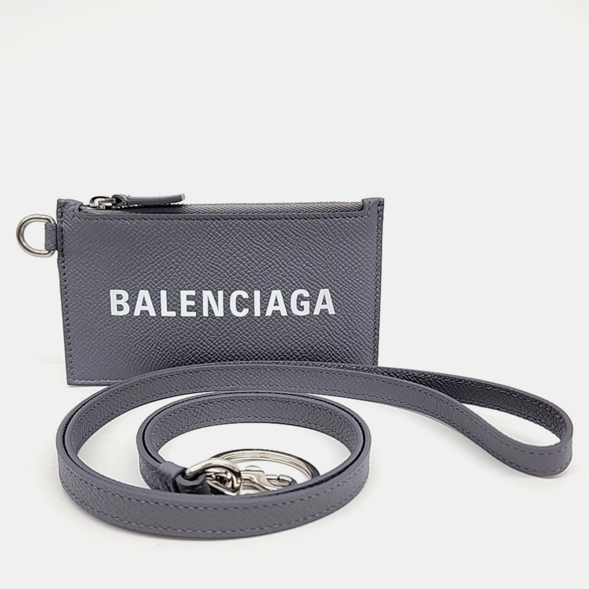 Pre-owned Balenciaga Grey Leather Necklace Card Holder In Gray