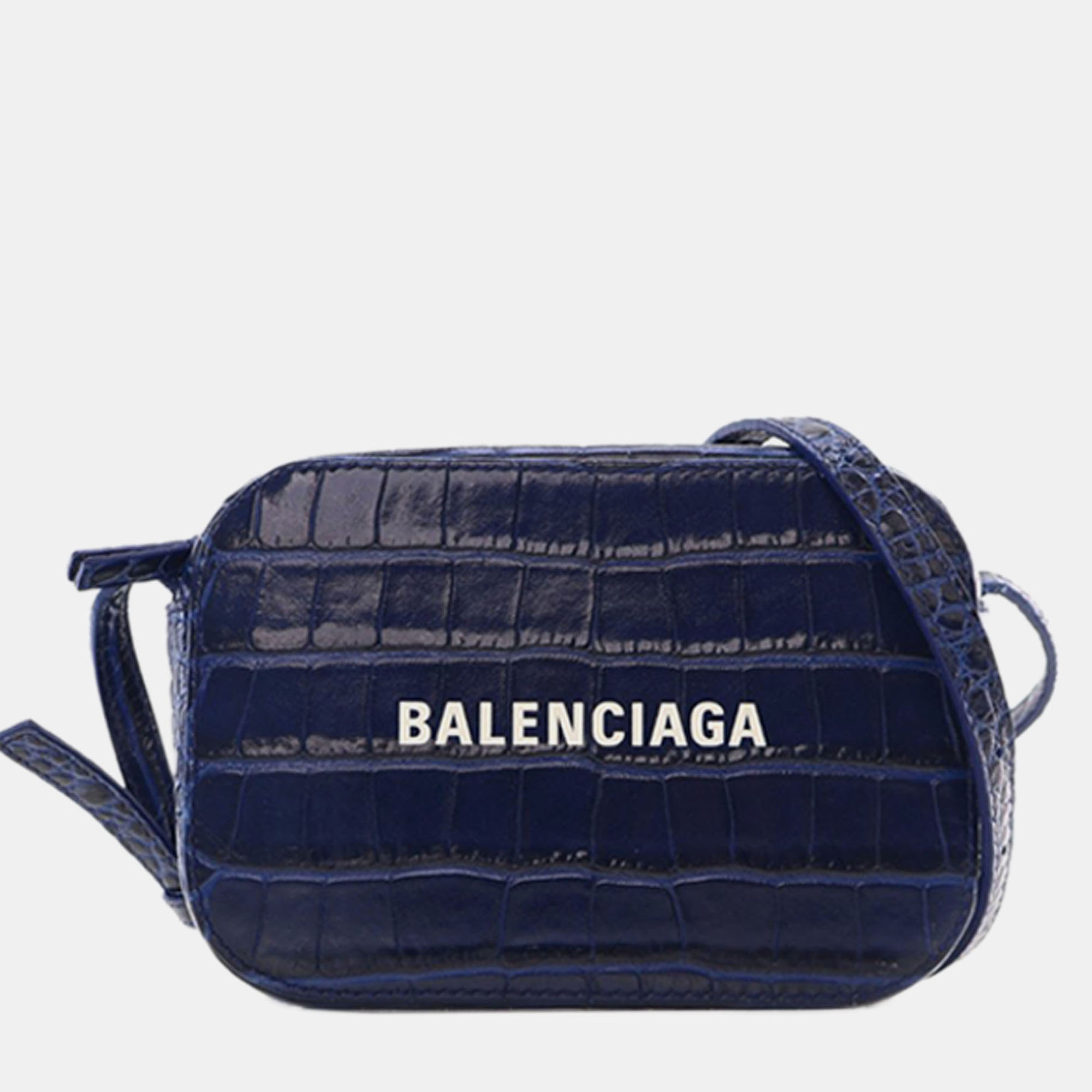 

Balenciaga Blue  Embossed Leather Everyday Camera Bag