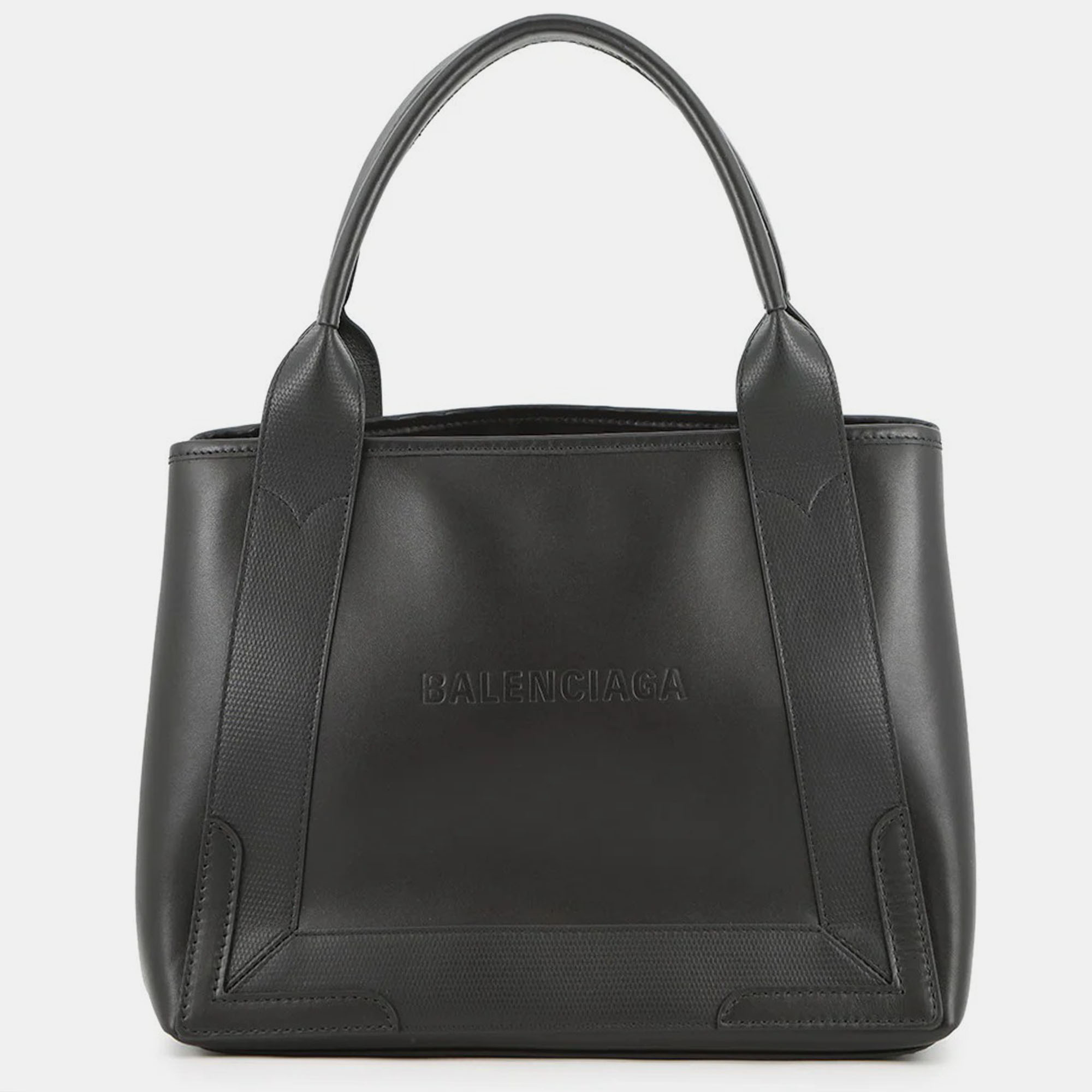 

Balenciaga Black Cabas Punching Logo Tote Bag Black Leather Size