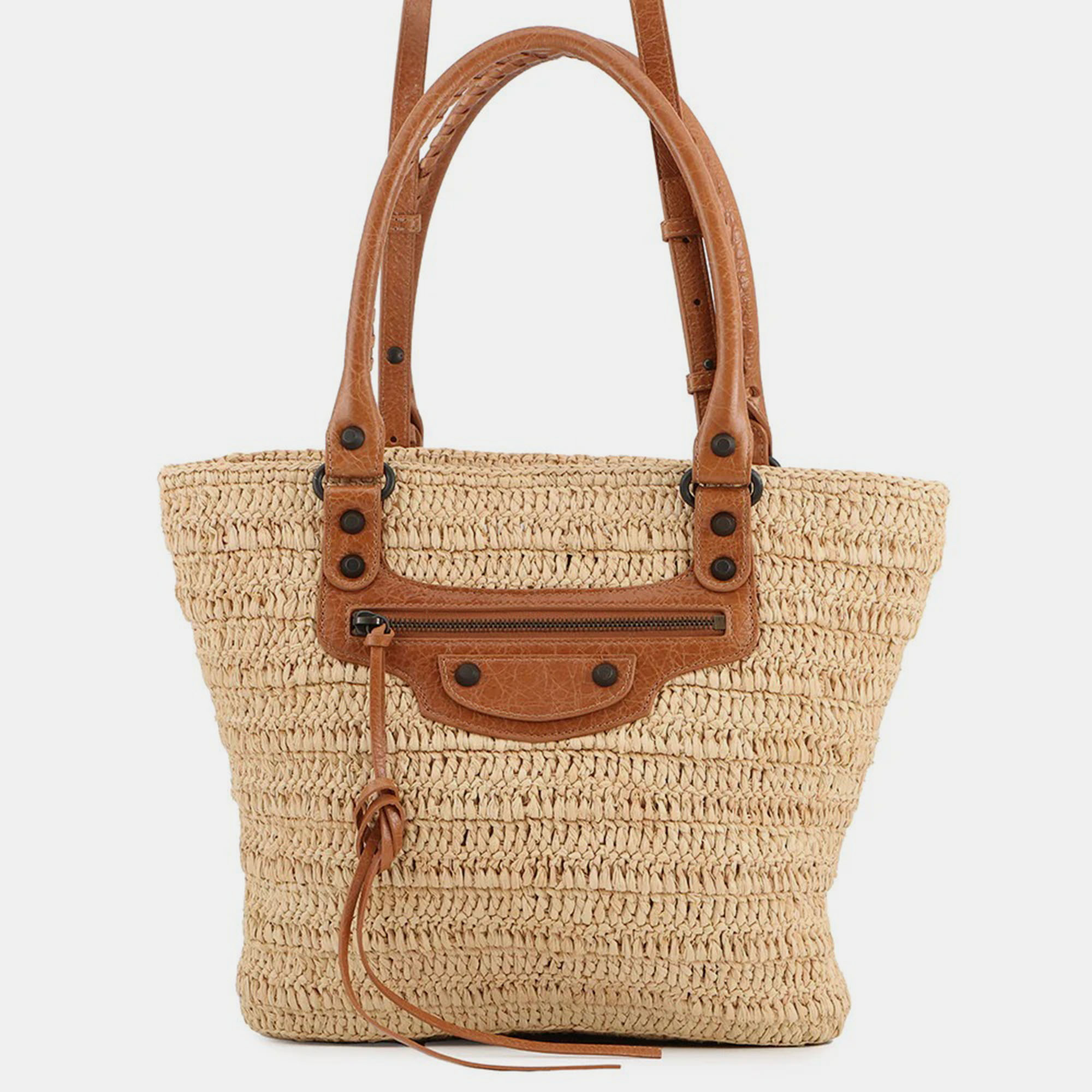 

Balenciaga Le City Basket 2Way Tote Bag Natural/Camel Raffia Lambskin Size Medium, Beige