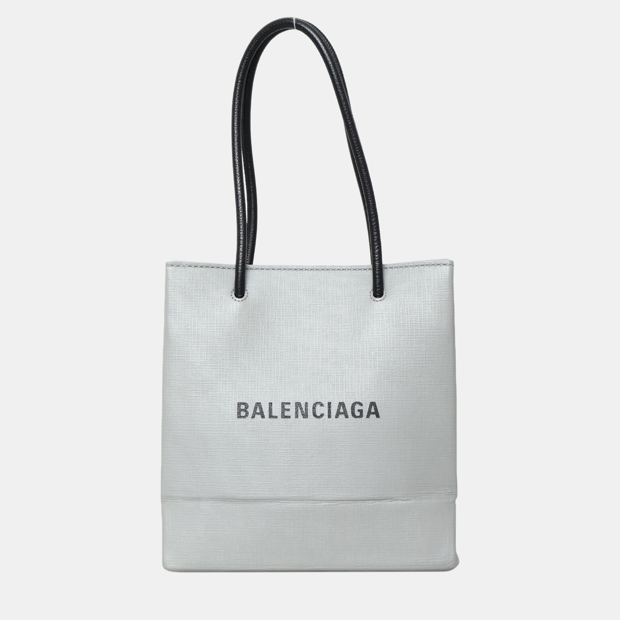 

Balenciaga Black/Grey Leather Logo-Print Shopping Squared Tote Bag