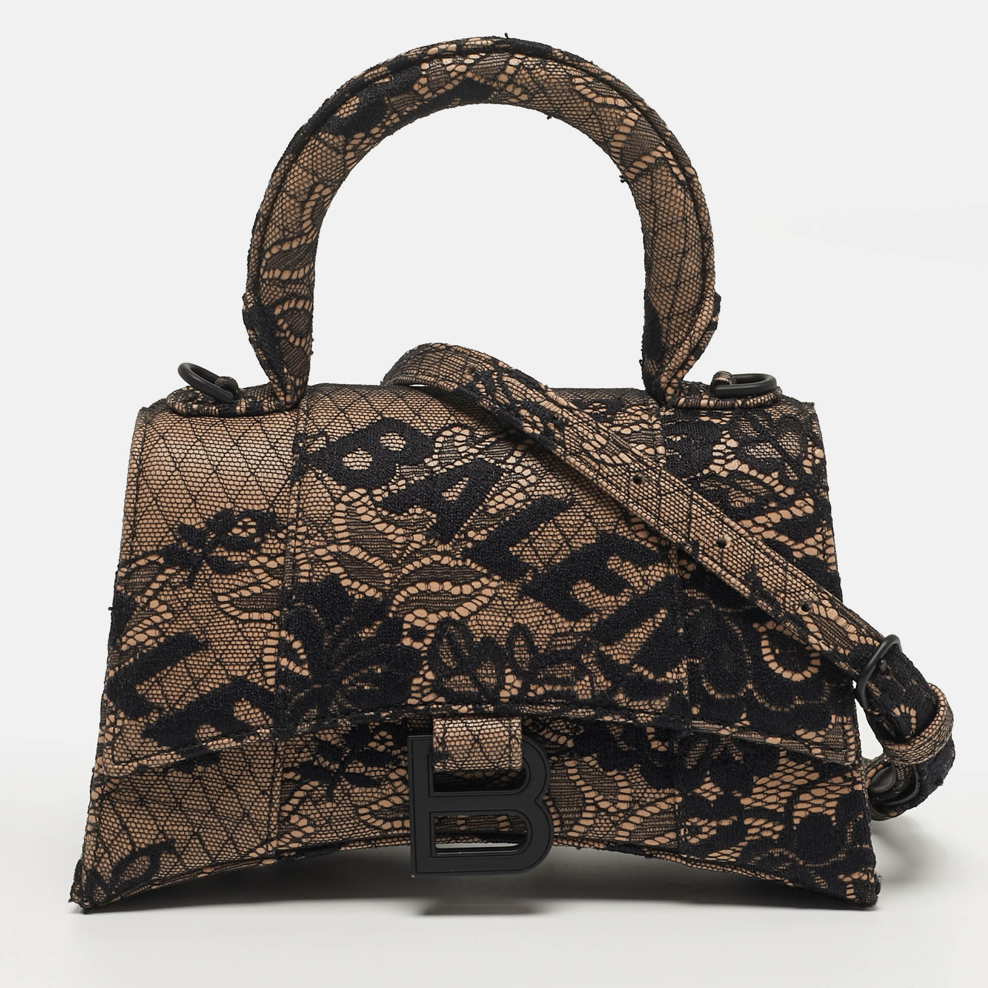 

Balenciaga Hourglass  Black/Nude Lace and Leather Top Handle Bag
