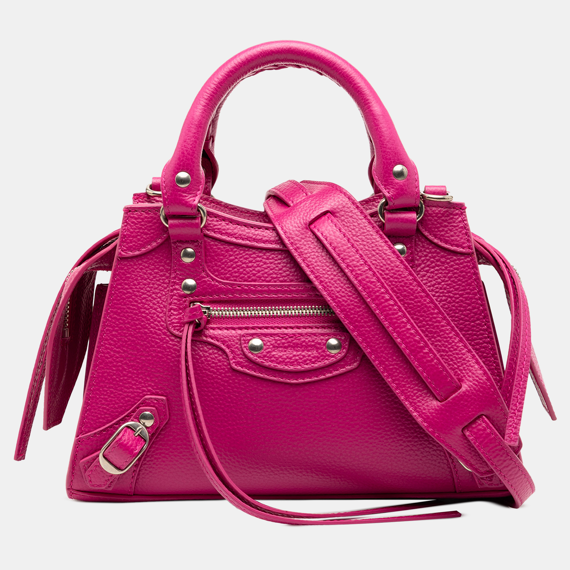 

Balenciaga Pink Mini Grained Calfskin Motocross Neo Classic City Satchel