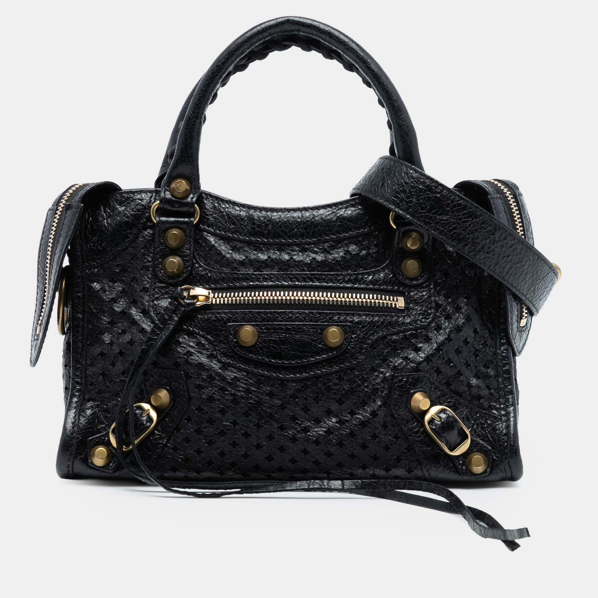 

Balenciaga Black Mini Lambskin Motocross Stadio Laser Cut Cross Classic City Satchel