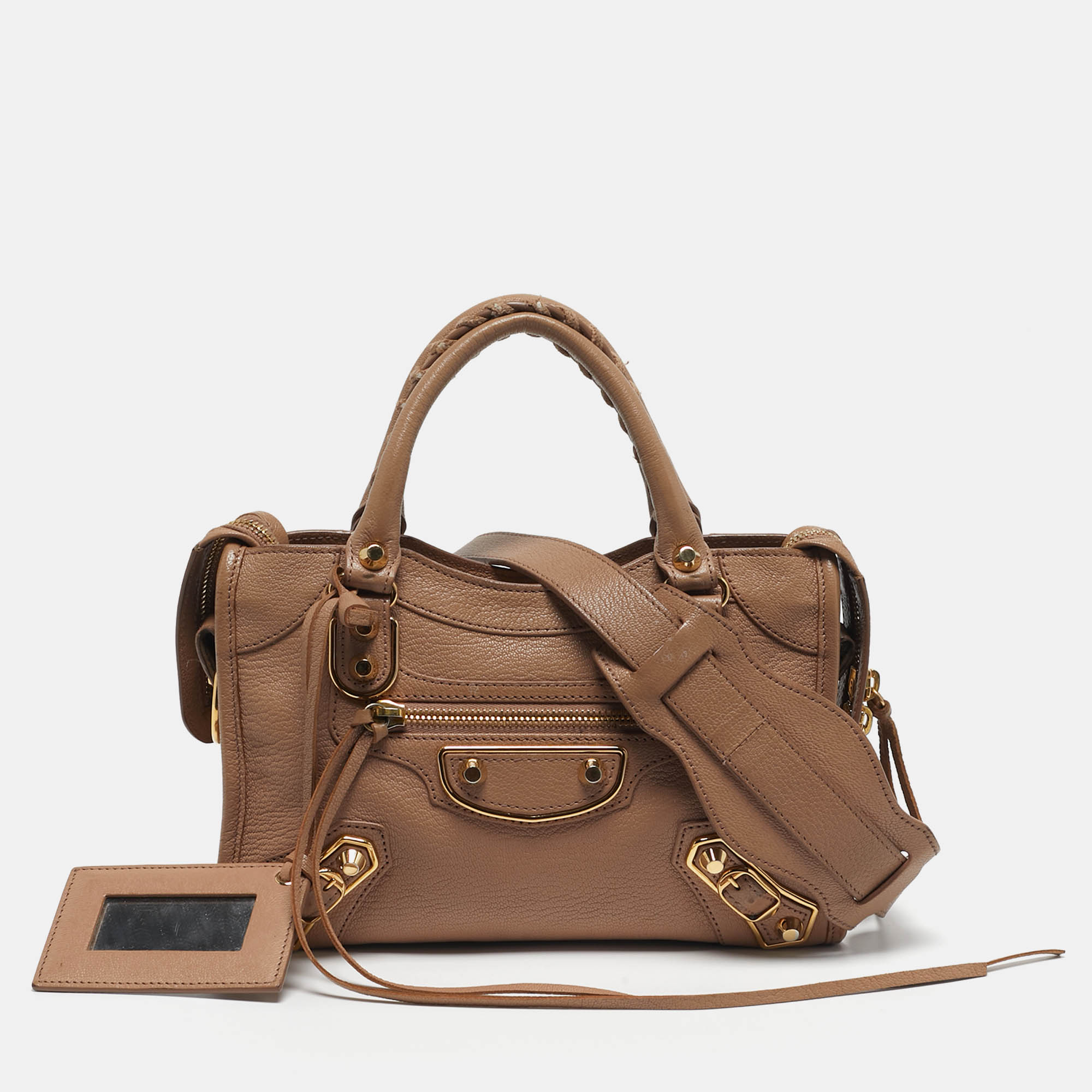 

Balenciaga Metallic Edge City Mini Beige Leather Tote