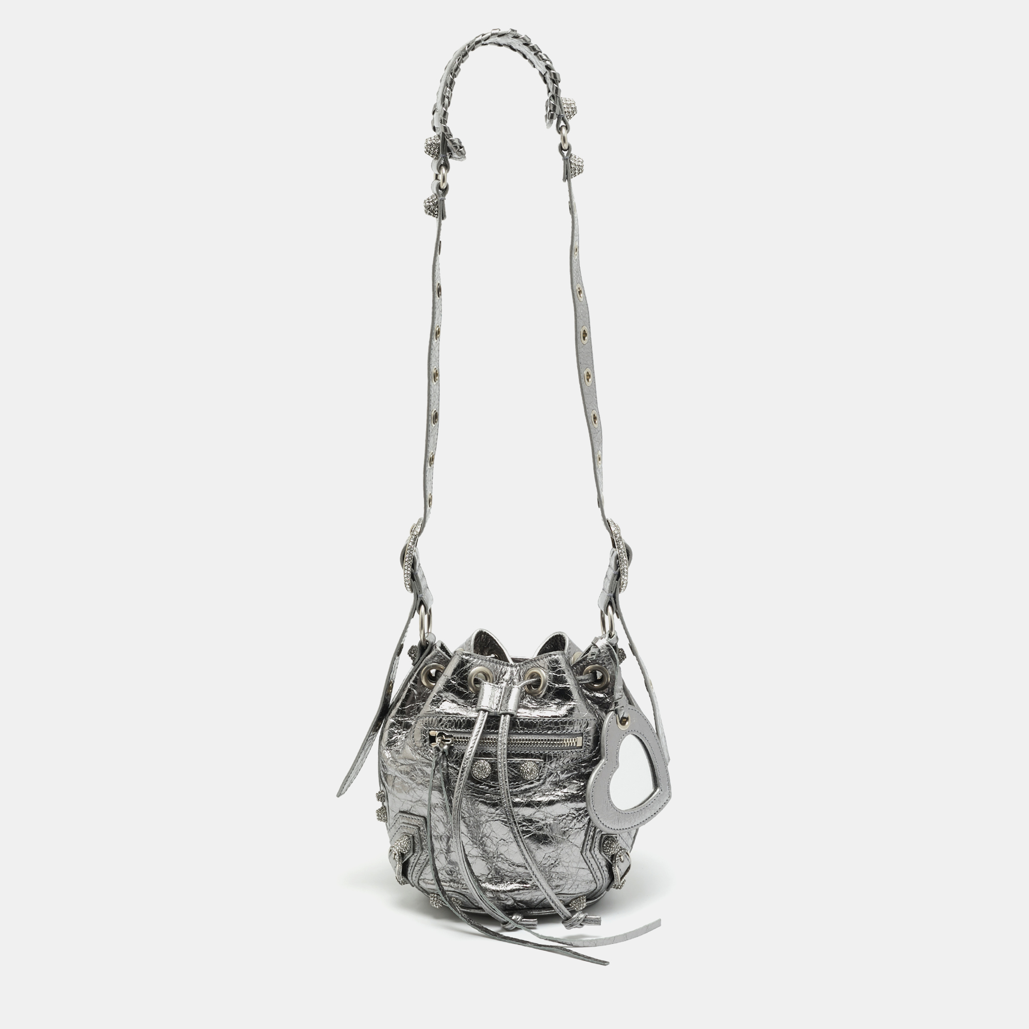

Balenciaga Le Cagole  Silver Leather Bucket Bag