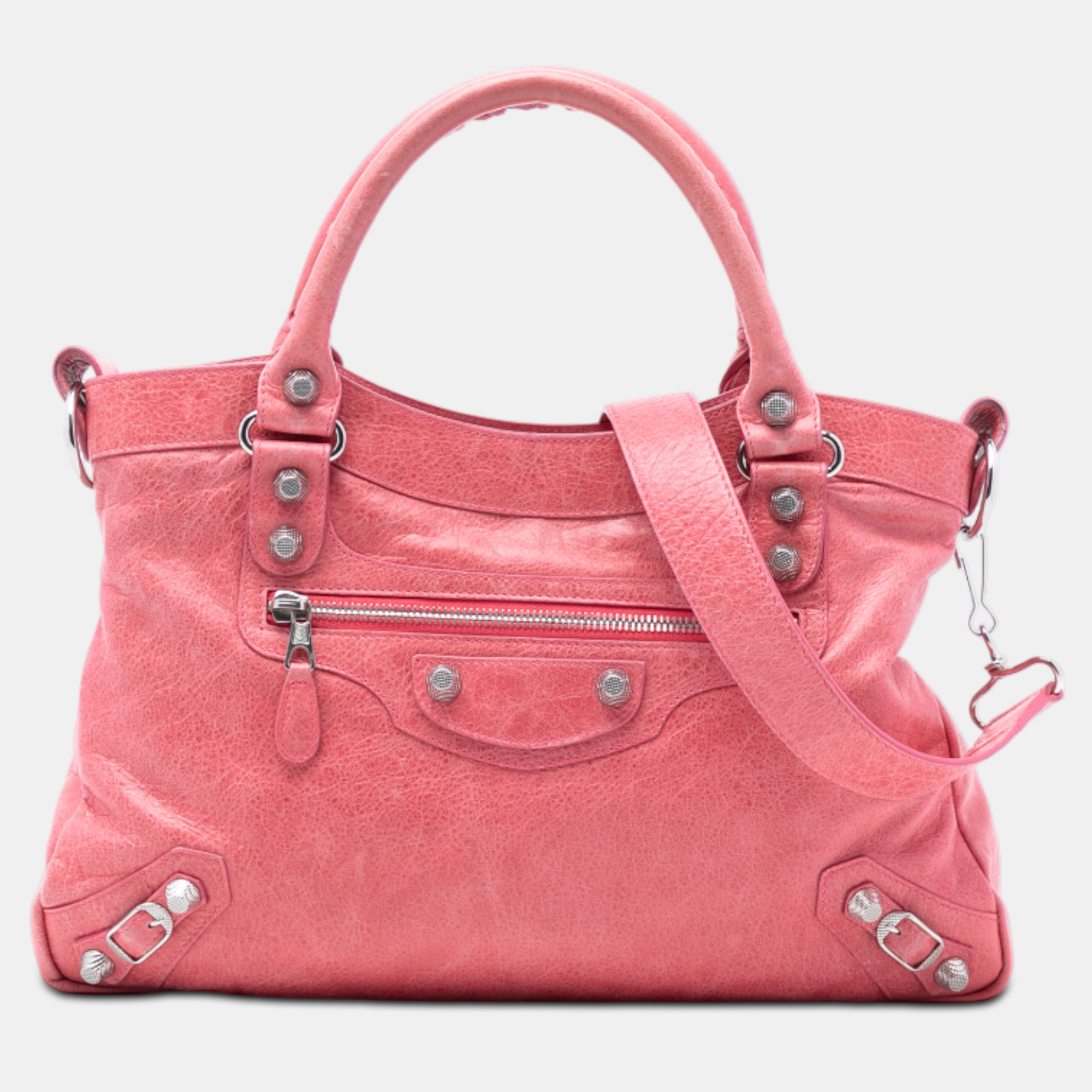 

Balenciaga Pink Lambskin Motocross Giant 12 Town Satchel