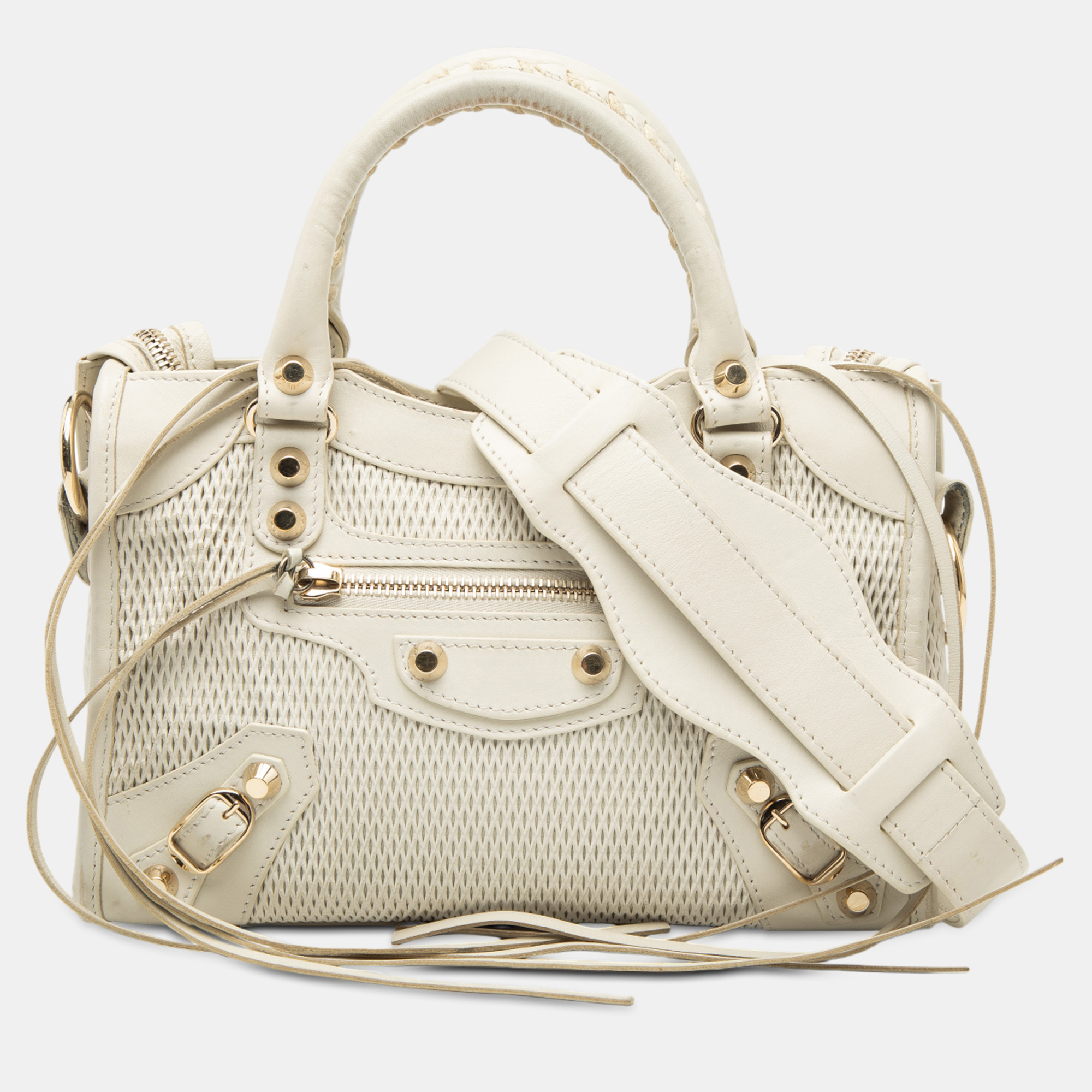 

Balenciaga White Mini Perforated Leather Motocross Classic City Satchel