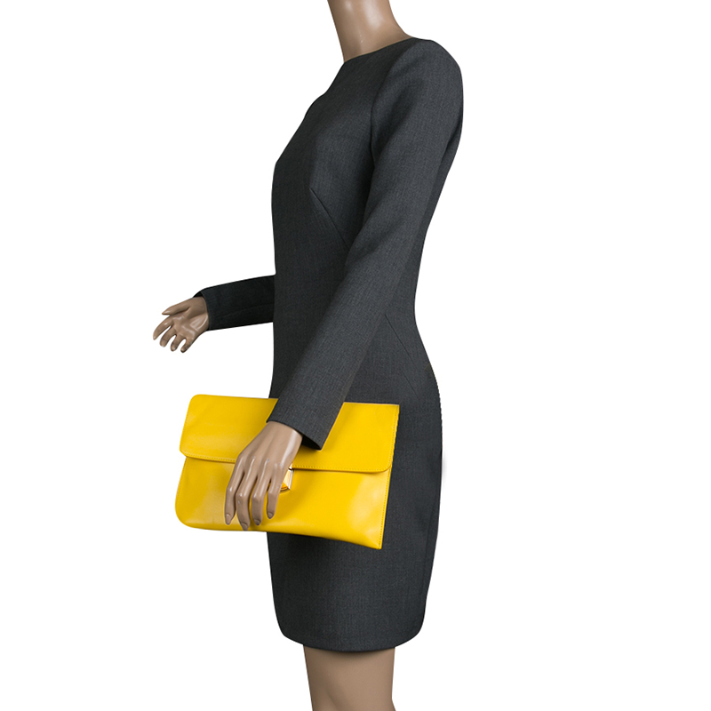 

Balenciaga Curry Leather Padlock Clutch, Yellow