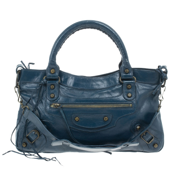 Pre Owned Balenciaga Blue Leather First Tote