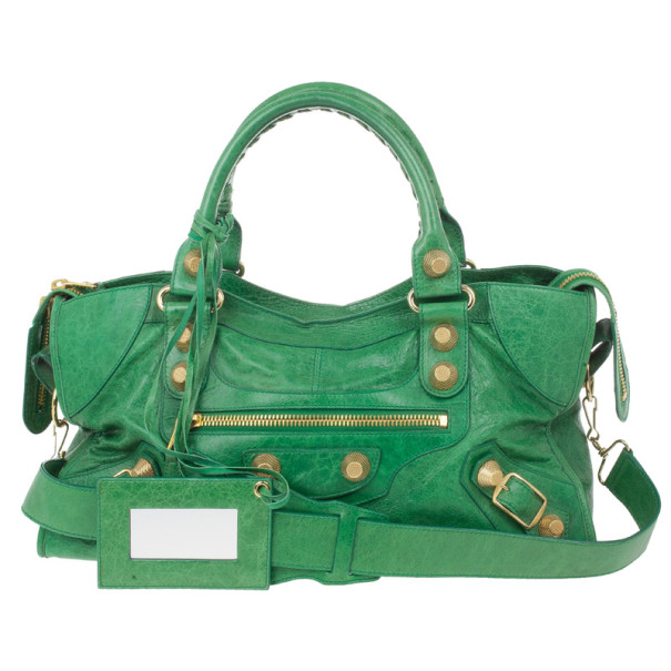 Pre Owned Balenciaga Green Lambskin Giant Part Time Tote
