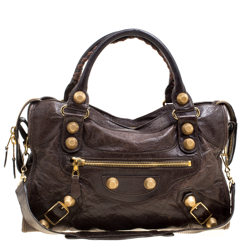 Pre Owned Balenciaga Charbon Leather GGH Classic City Tote