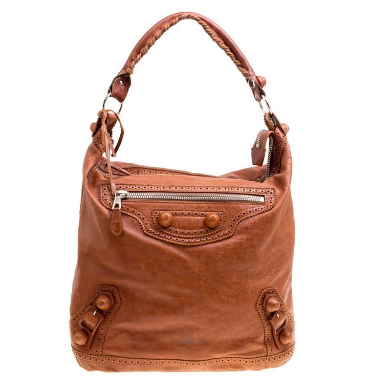Pre Owned Balenciaga Brown Leather Giant Covered Brogues Day Hobo