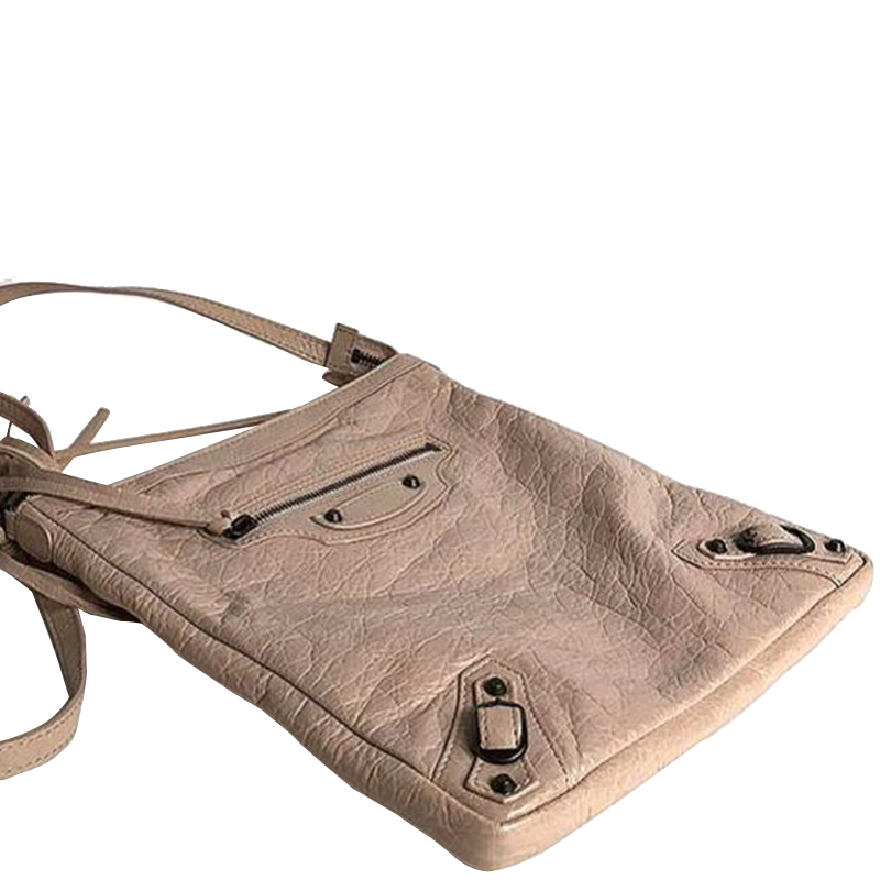 

Balenciaga Pink Leather Flat Crossbody Bag, Beige