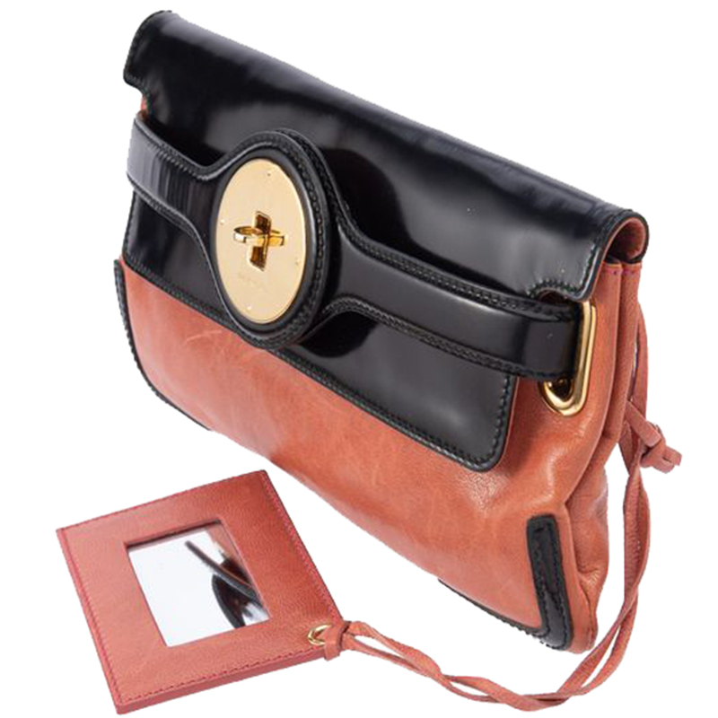 

Balenciaga Brown/Black Leather Lune Clutch