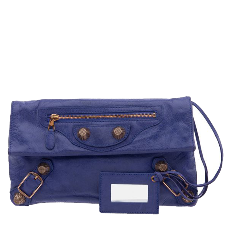 Pre-owned Balenciaga Purple Leather Envelope Giant Studs Clutch