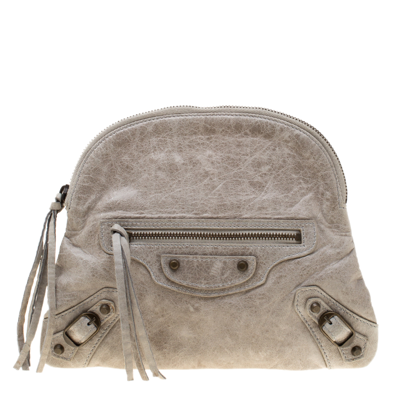 Pre Owned Balenciaga Grey Leather Pouch