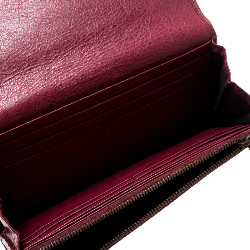 

Balenciaga Rose Bruyere Leather Classic Metallic Edge Money Wallet, Red