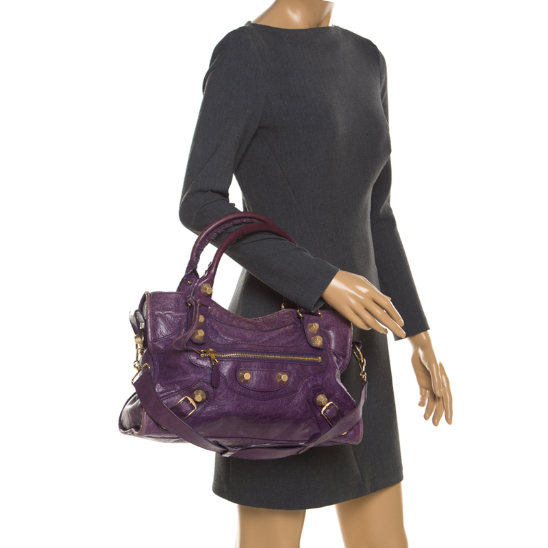 

Balenciaga Reisin Leather GGH City Bag, Purple